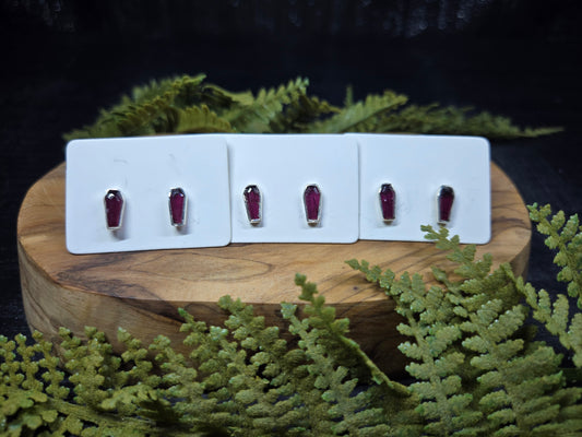 Garnet Coffin Stud Earrings