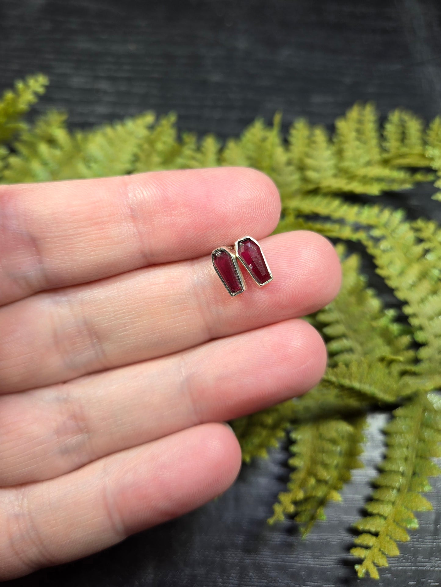 Garnet Coffin Stud Earrings