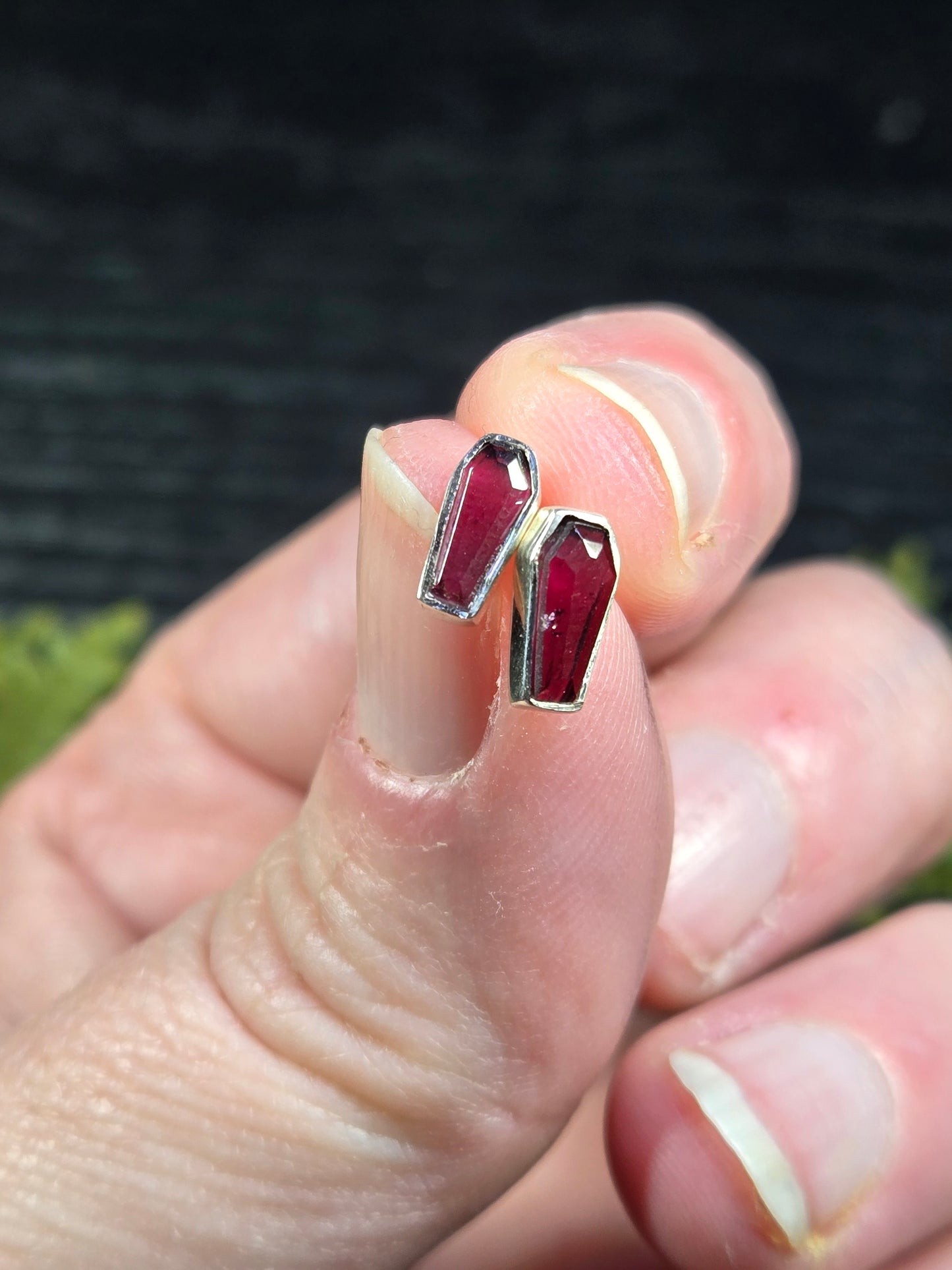 Garnet Coffin Stud Earrings