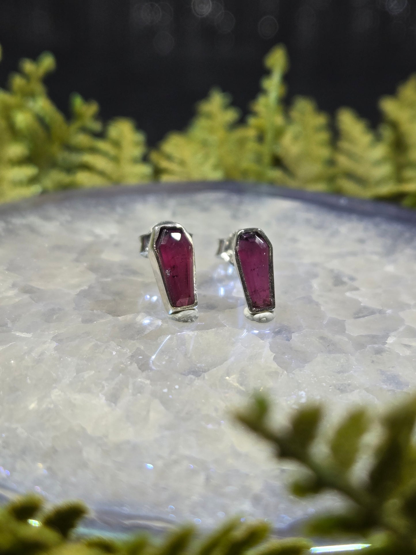 Garnet Coffin Stud Earrings