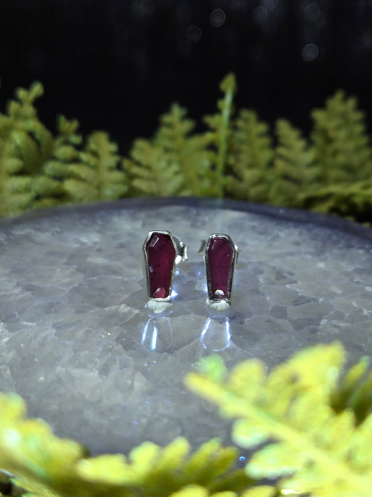 Garnet Coffin Stud Earrings