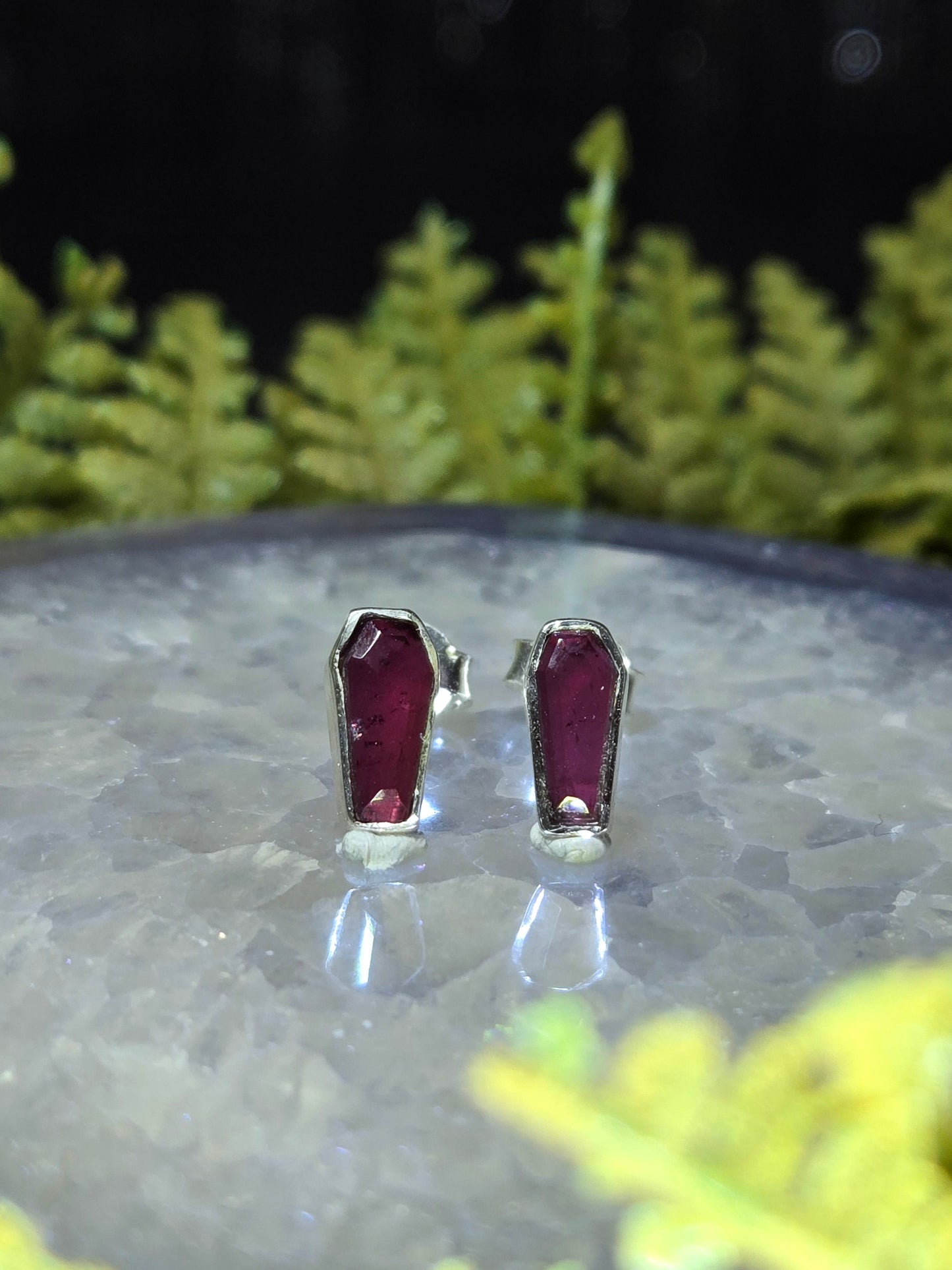 Garnet Coffin Stud Earrings