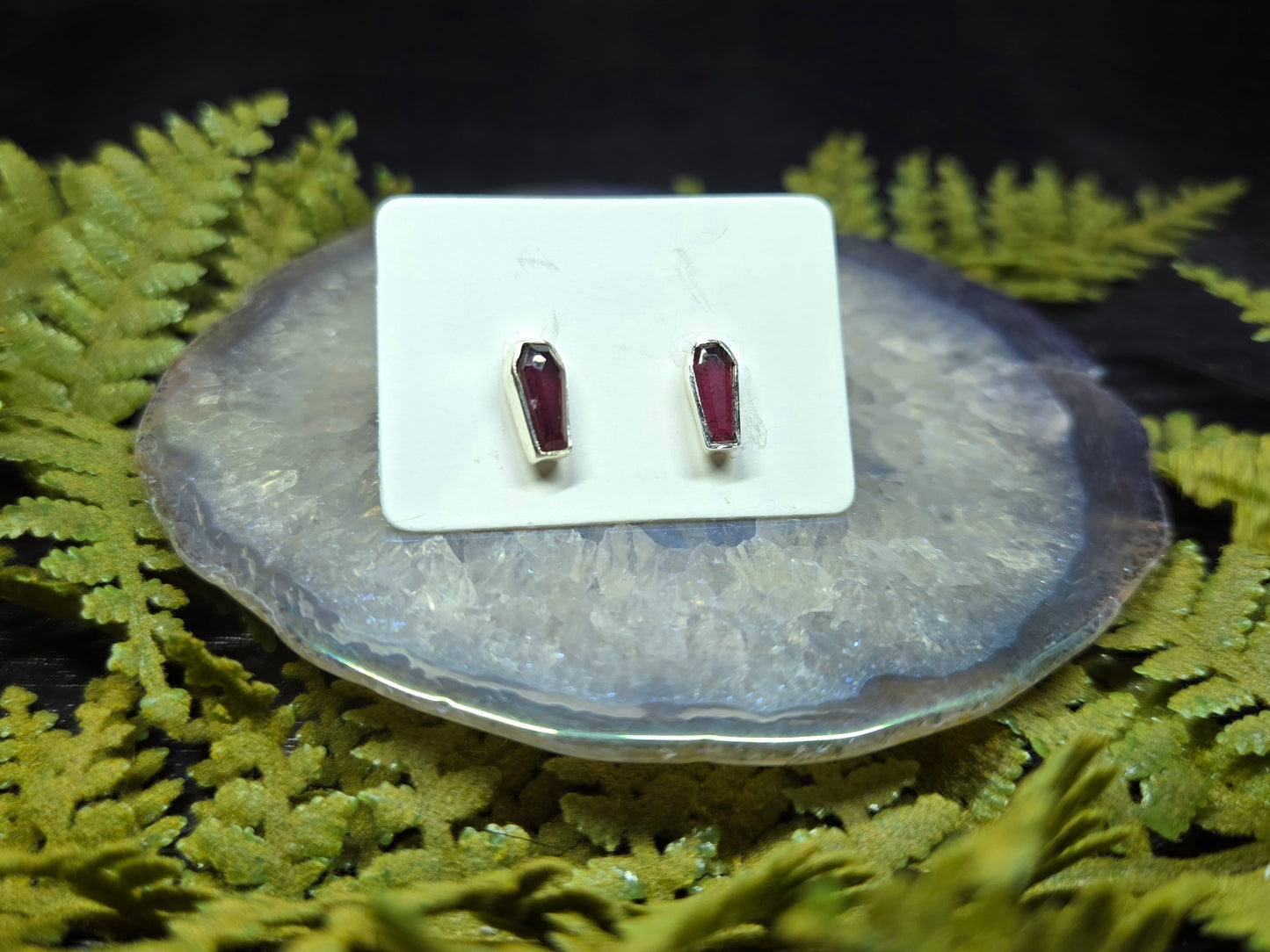 Garnet Coffin Stud Earrings