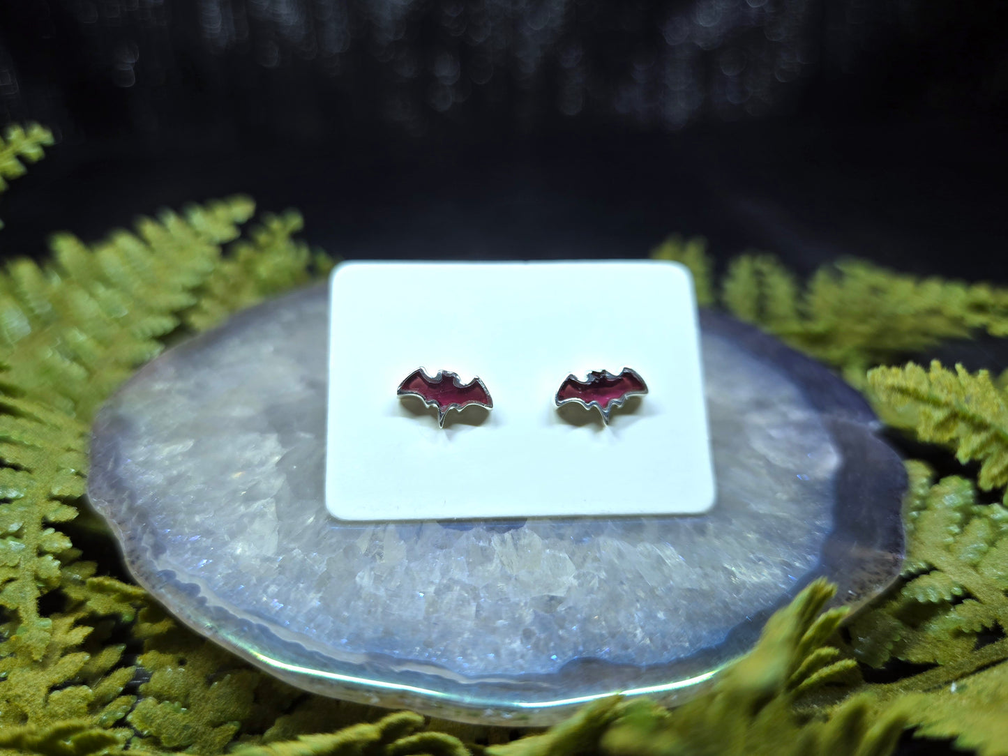 Garnet or Black Tourmaline Bat Stud Earrings