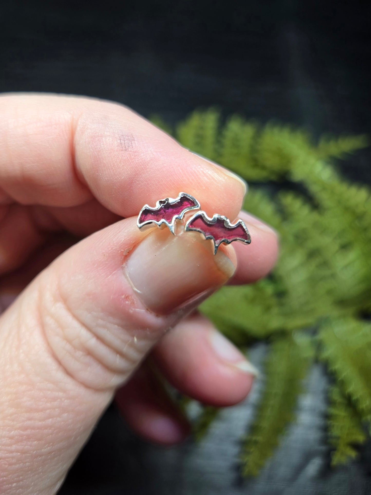 Garnet or Black Tourmaline Bat Stud Earrings