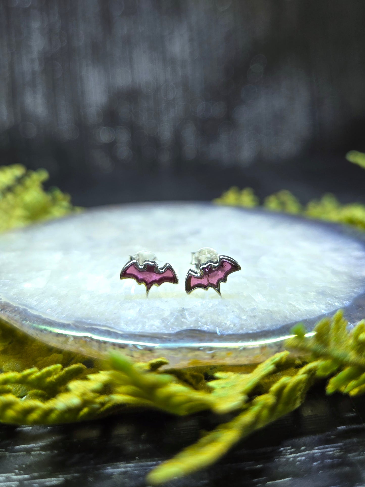Garnet or Black Tourmaline Bat Stud Earrings