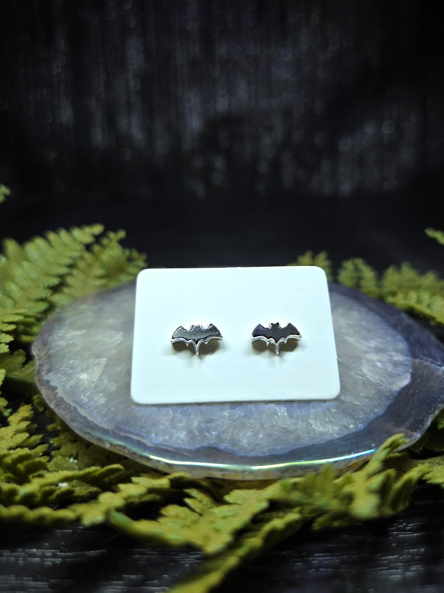 Garnet or Black Tourmaline Bat Stud Earrings