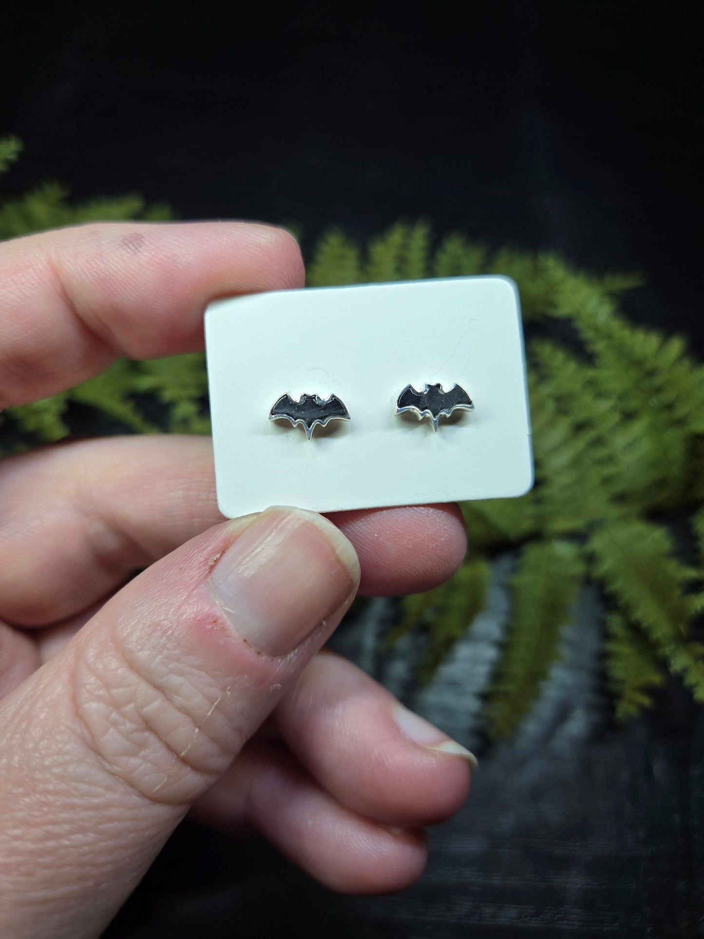 Garnet or Black Tourmaline Bat Stud Earrings