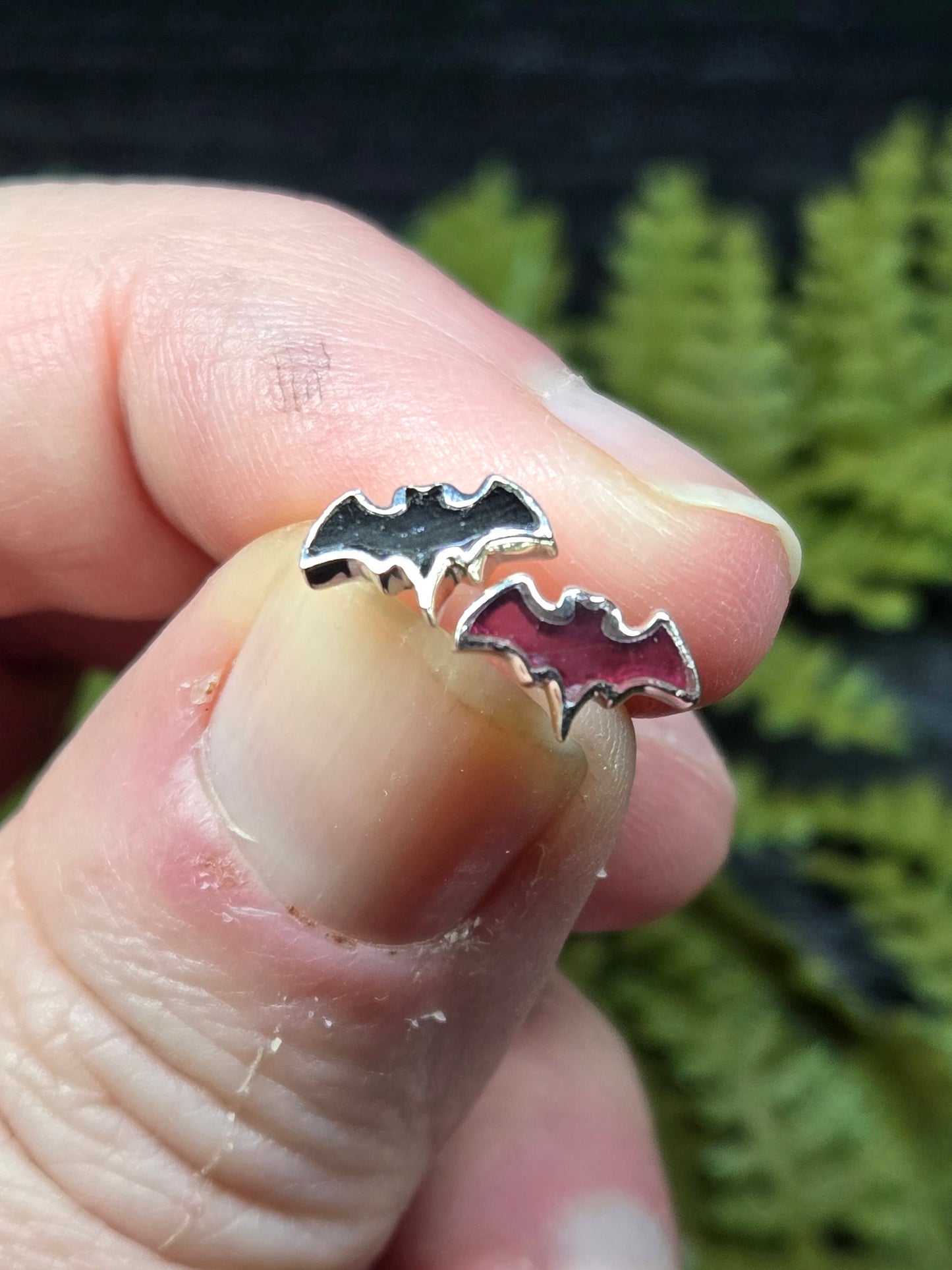 Garnet or Black Tourmaline Bat Stud Earrings