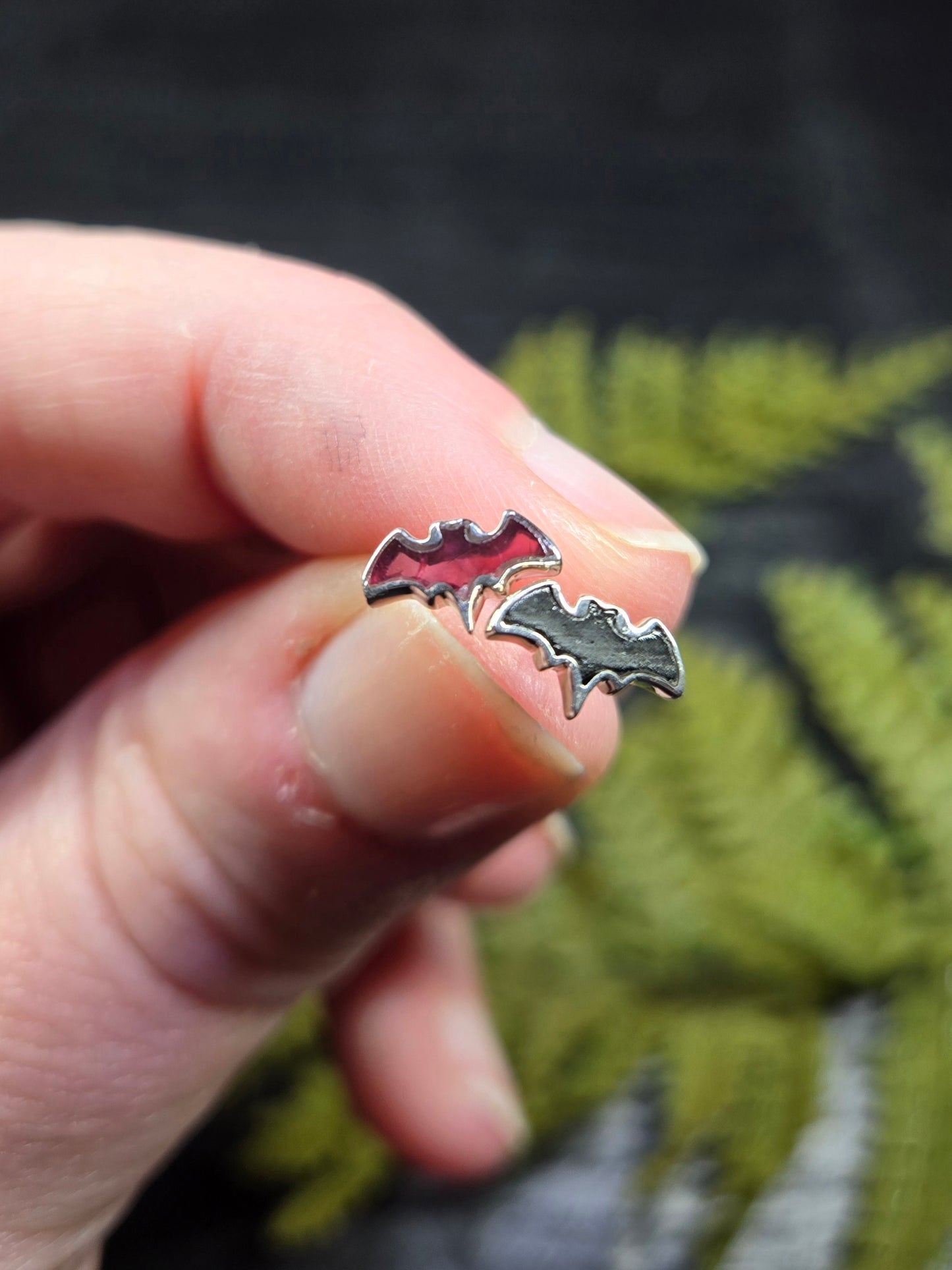 Garnet or Black Tourmaline Bat Stud Earrings