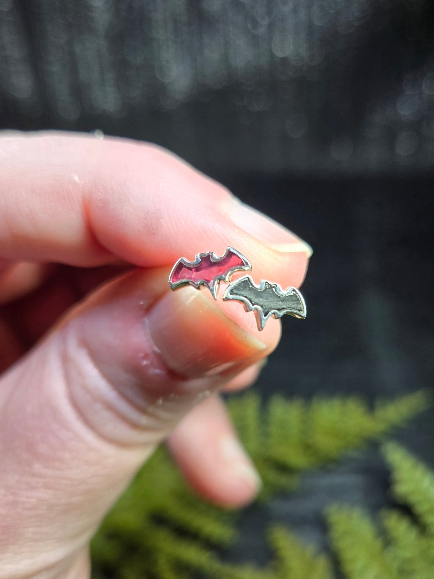 Garnet or Black Tourmaline Bat Stud Earrings