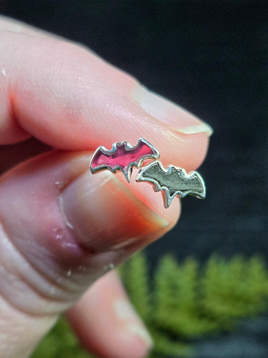 Garnet or Black Tourmaline Bat Stud Earrings