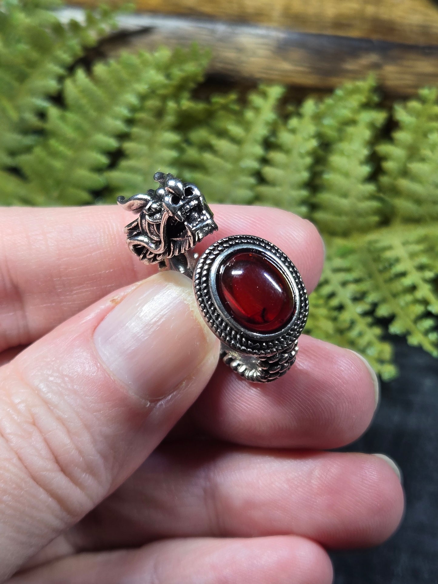 Red Amber & Dragon Adjustable Rings