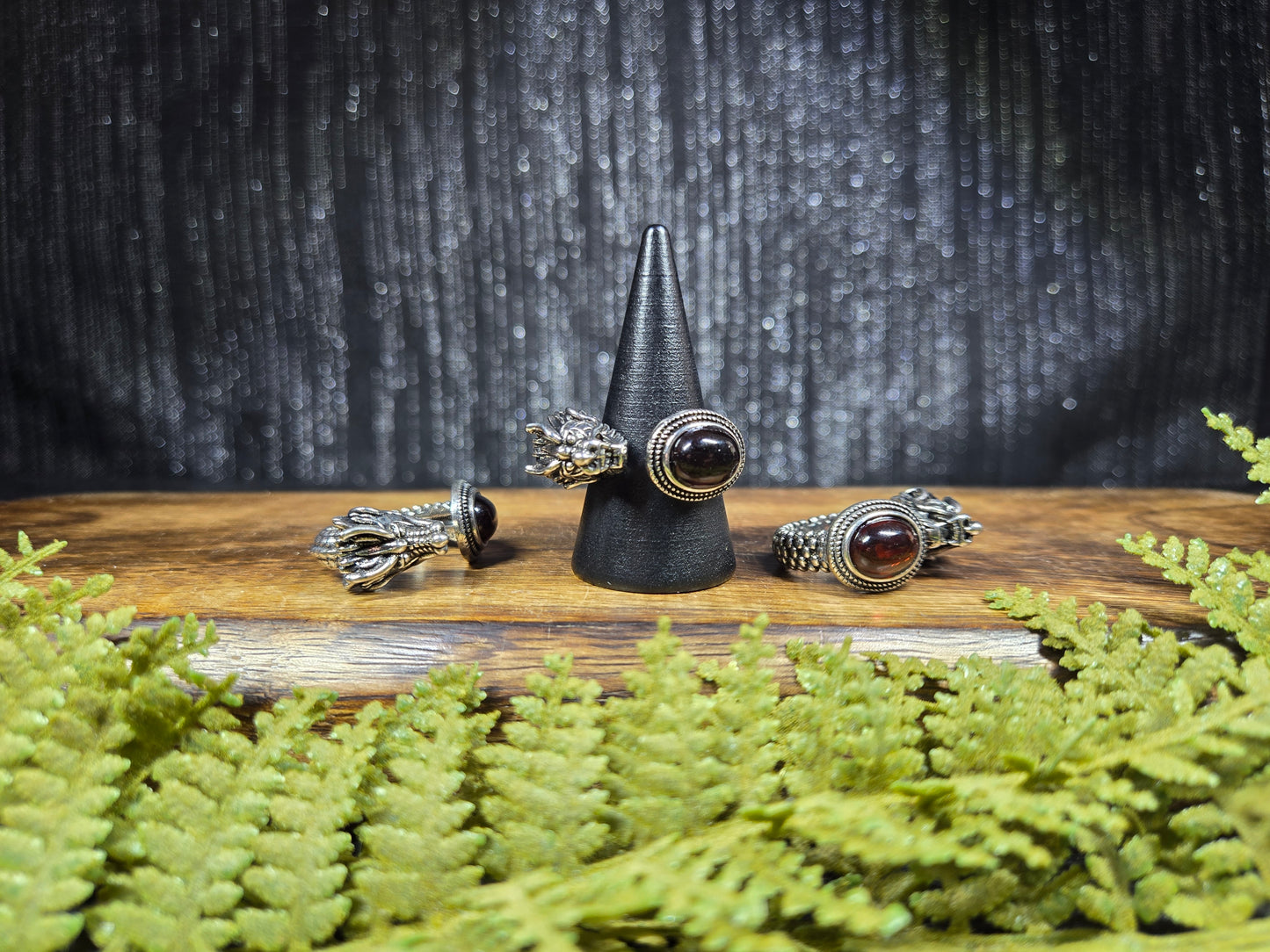 Red Amber & Dragon Adjustable Rings
