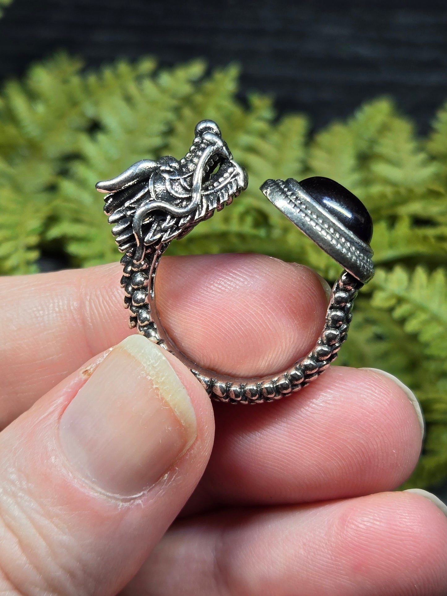 Red Amber & Dragon Adjustable Rings