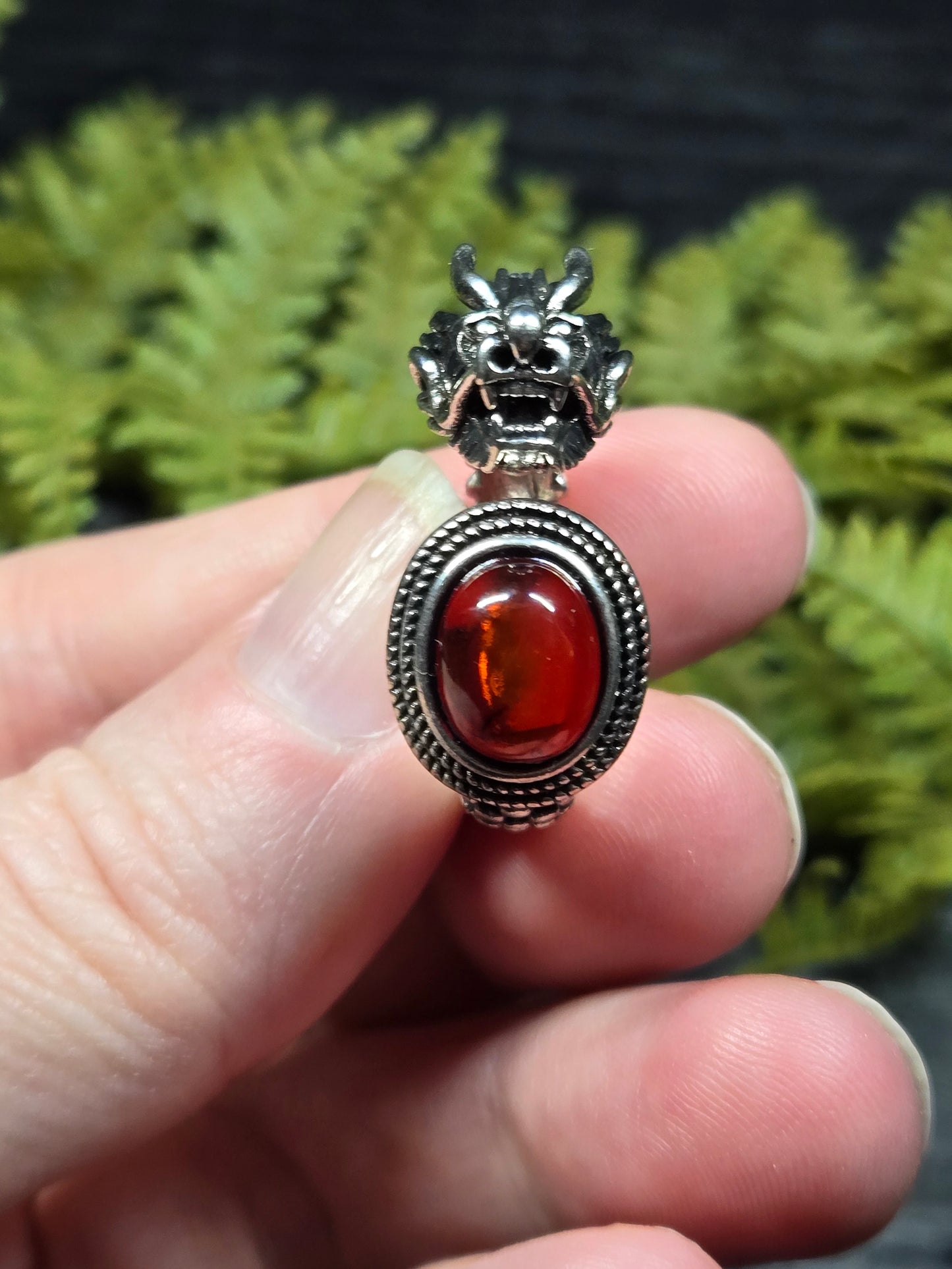 Red Amber & Dragon Adjustable Rings
