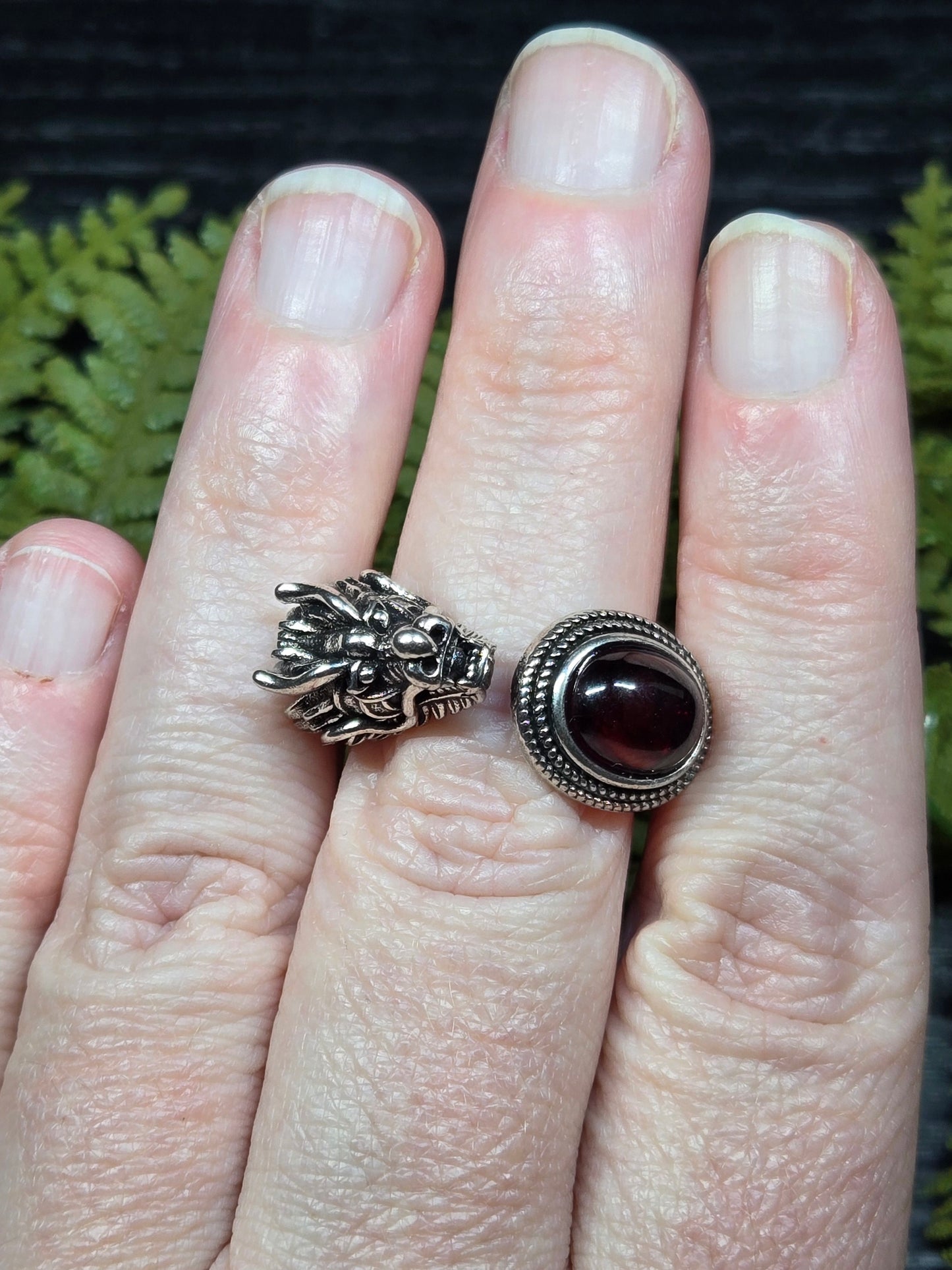 Red Amber & Dragon Adjustable Rings