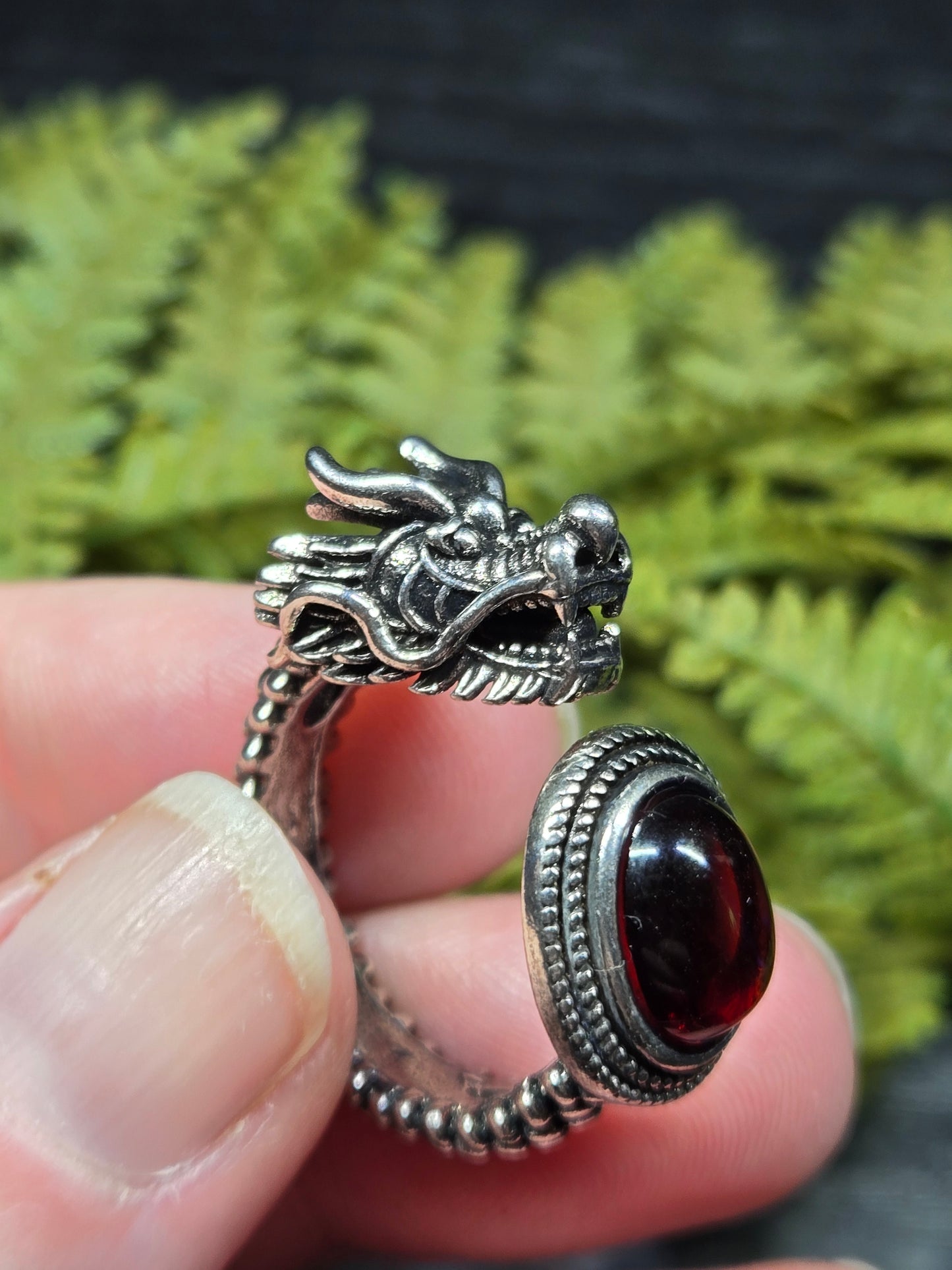 Red Amber & Dragon Adjustable Rings