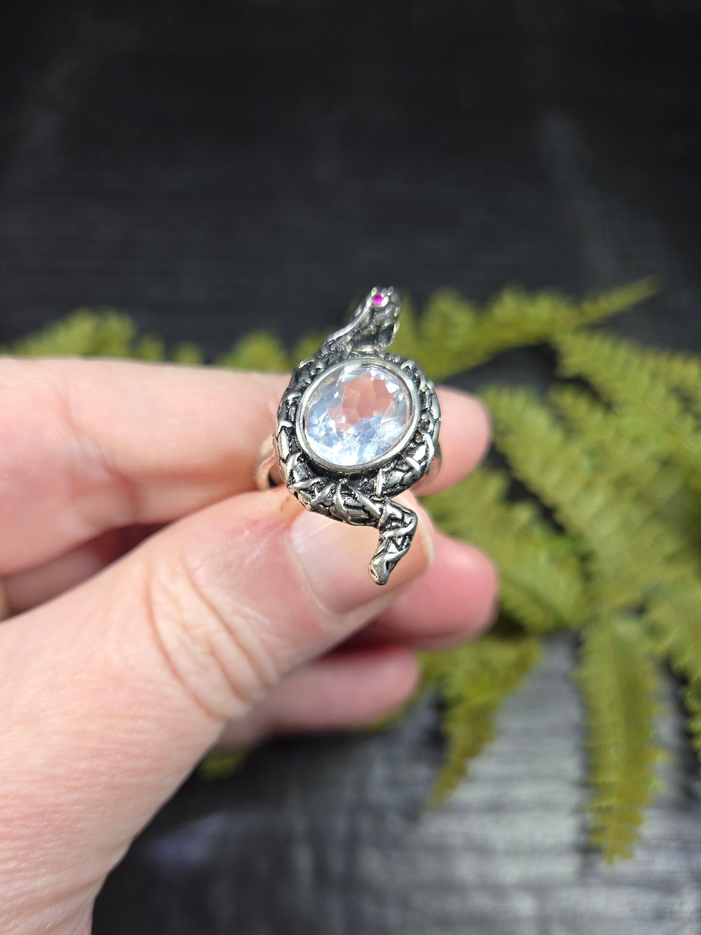 Faceted Clear Quartz & Snake Adjustable Ring