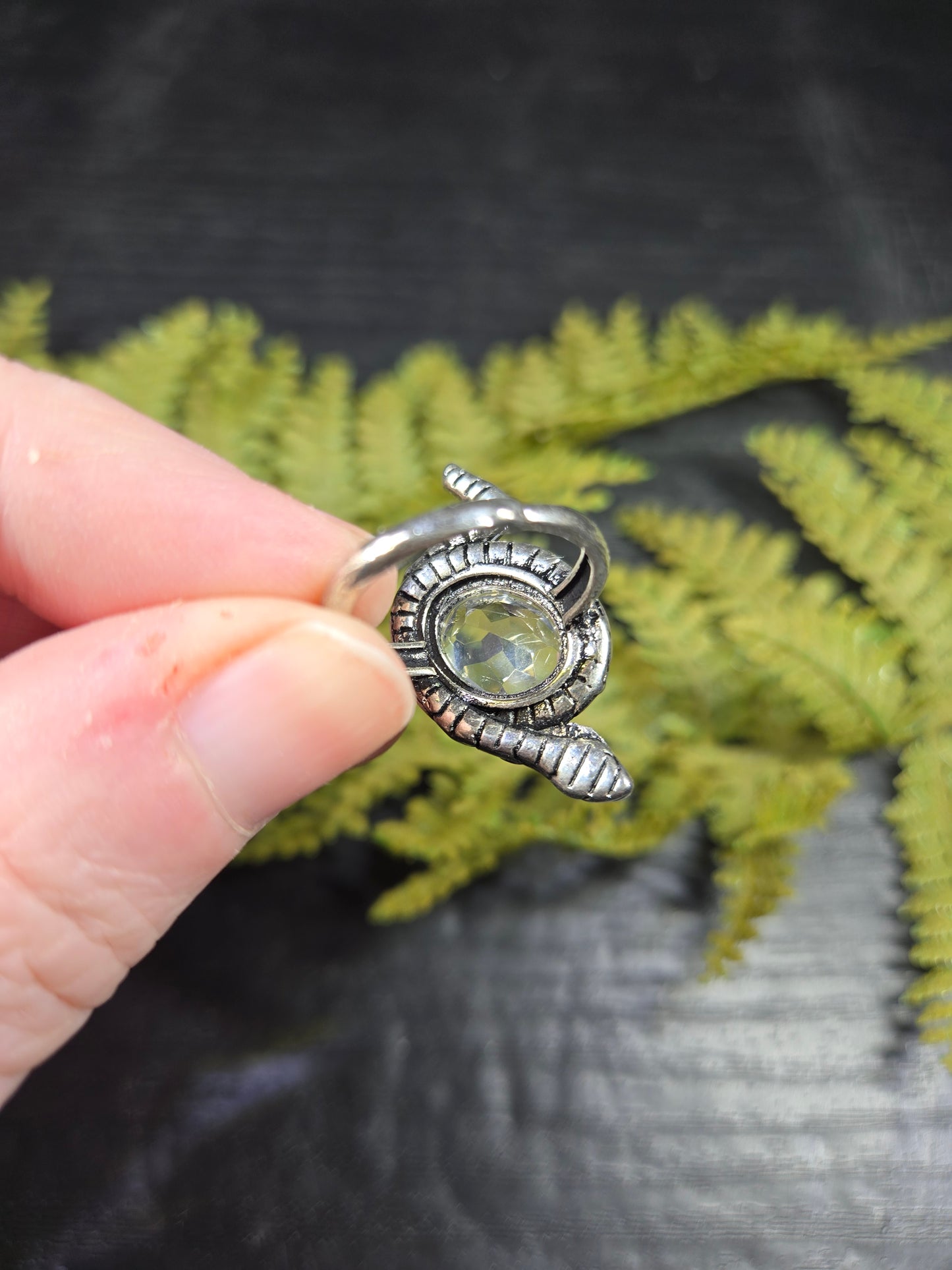 Faceted Clear Quartz & Snake Adjustable Ring