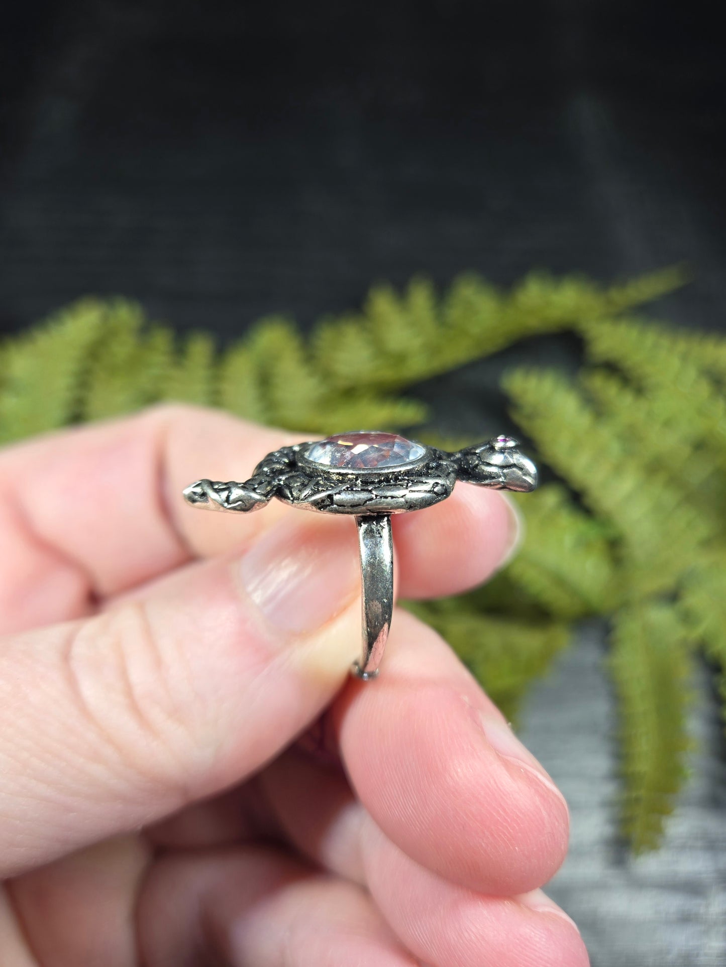 Faceted Clear Quartz & Snake Adjustable Ring