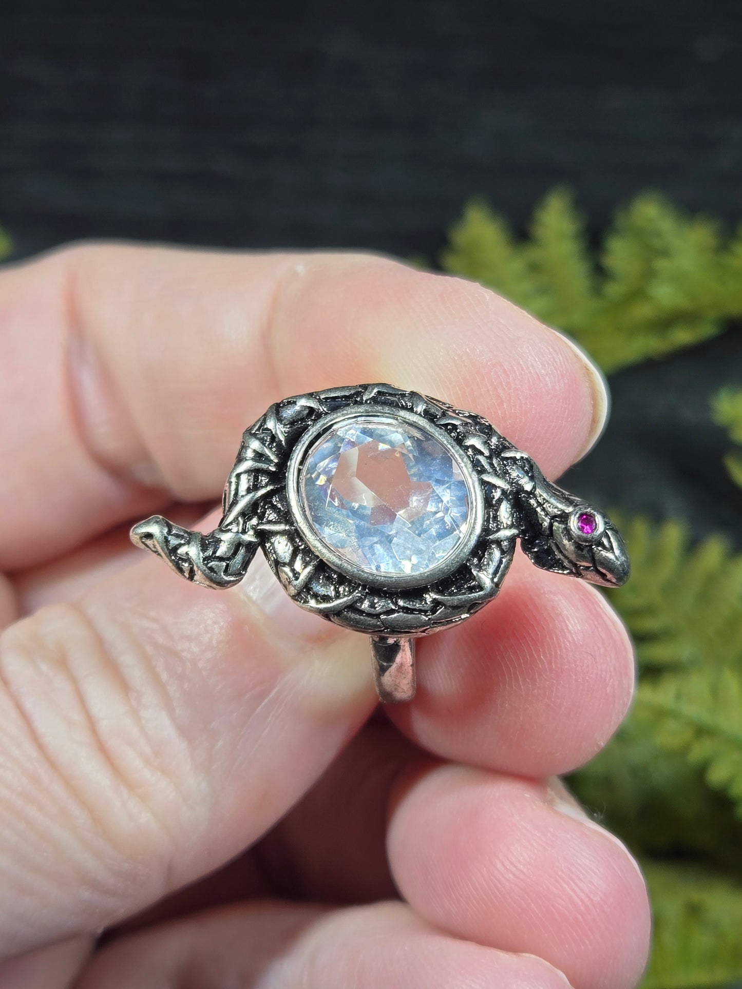 Faceted Clear Quartz & Snake Adjustable Ring