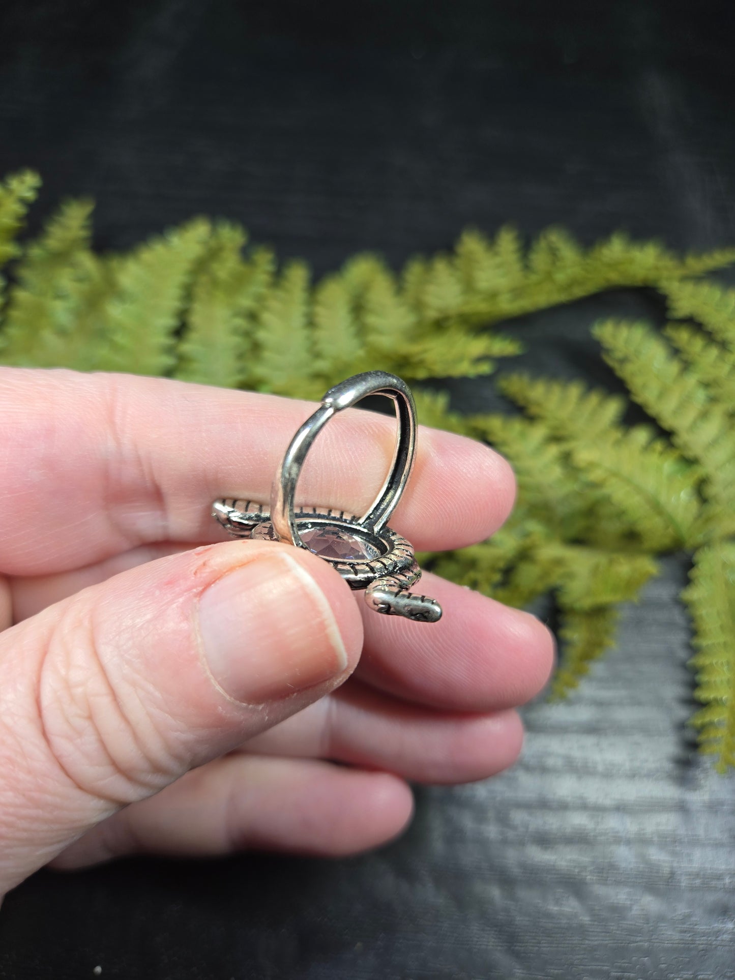 Faceted Clear Quartz & Snake Adjustable Ring