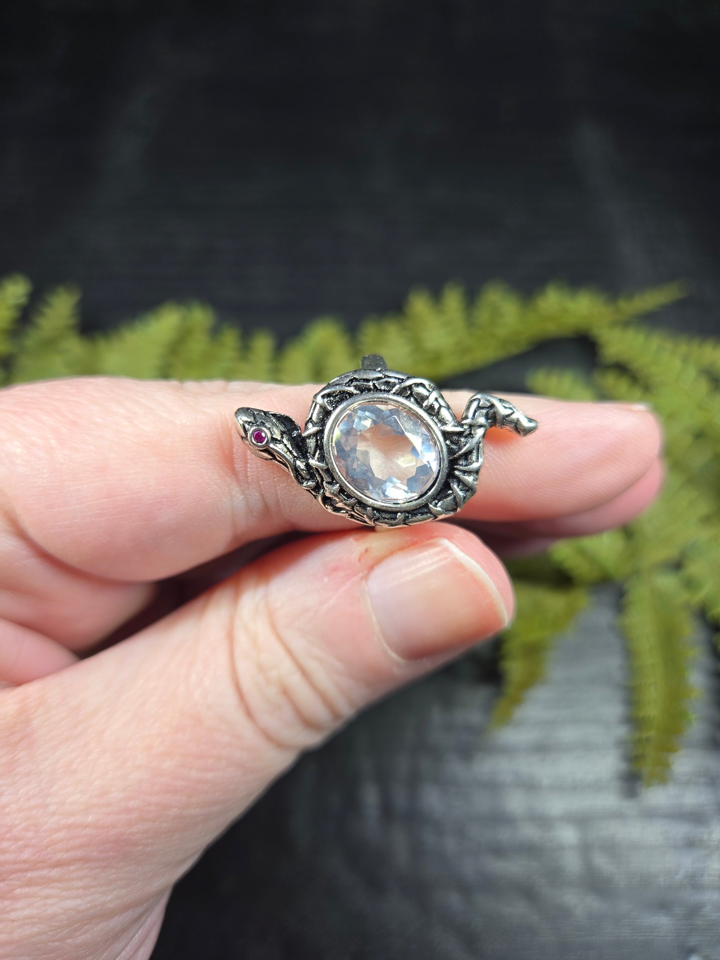 Faceted Clear Quartz & Snake Adjustable Ring