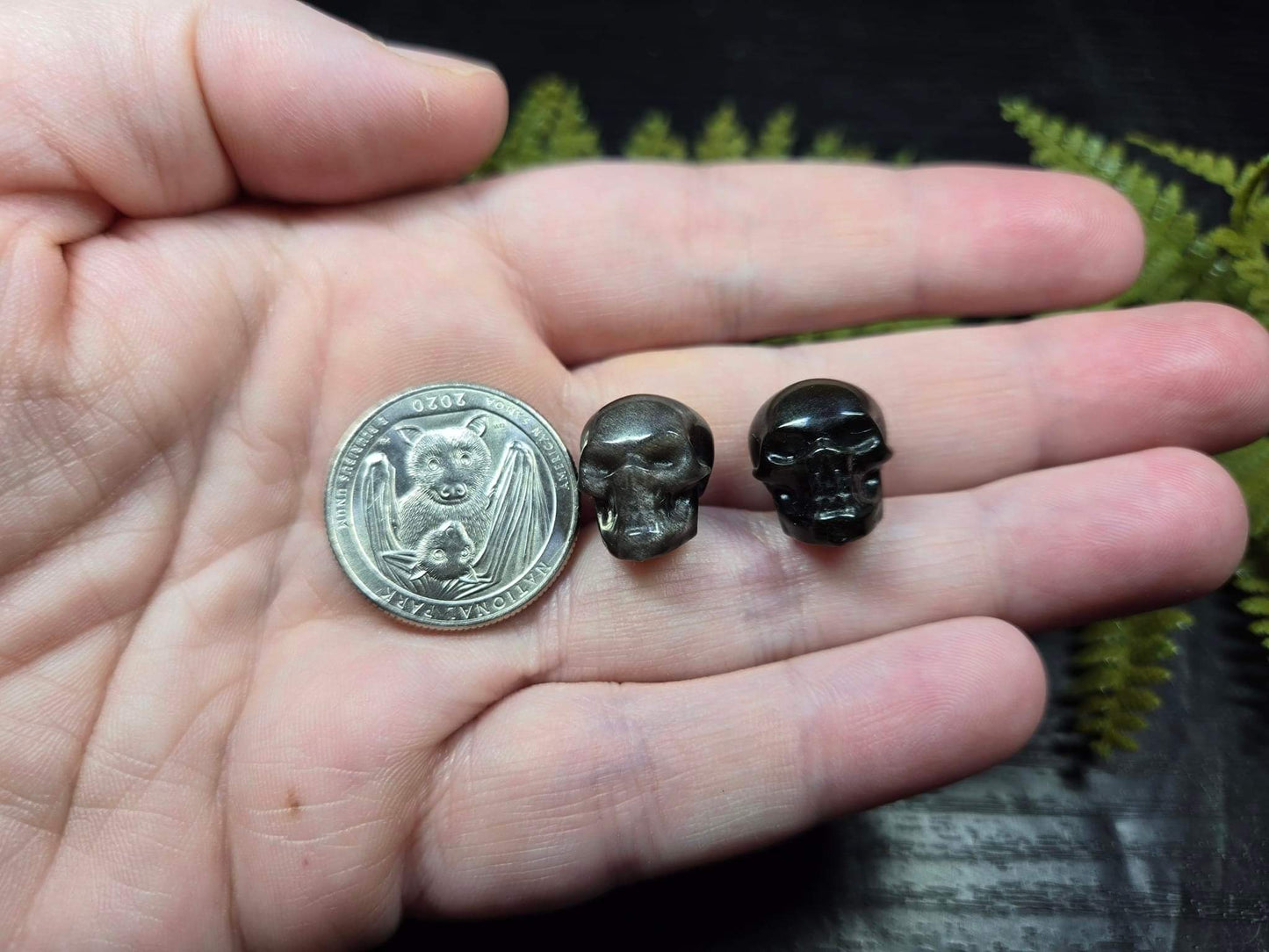 Silver or Gold Sheen Obsidian Micro Skulls