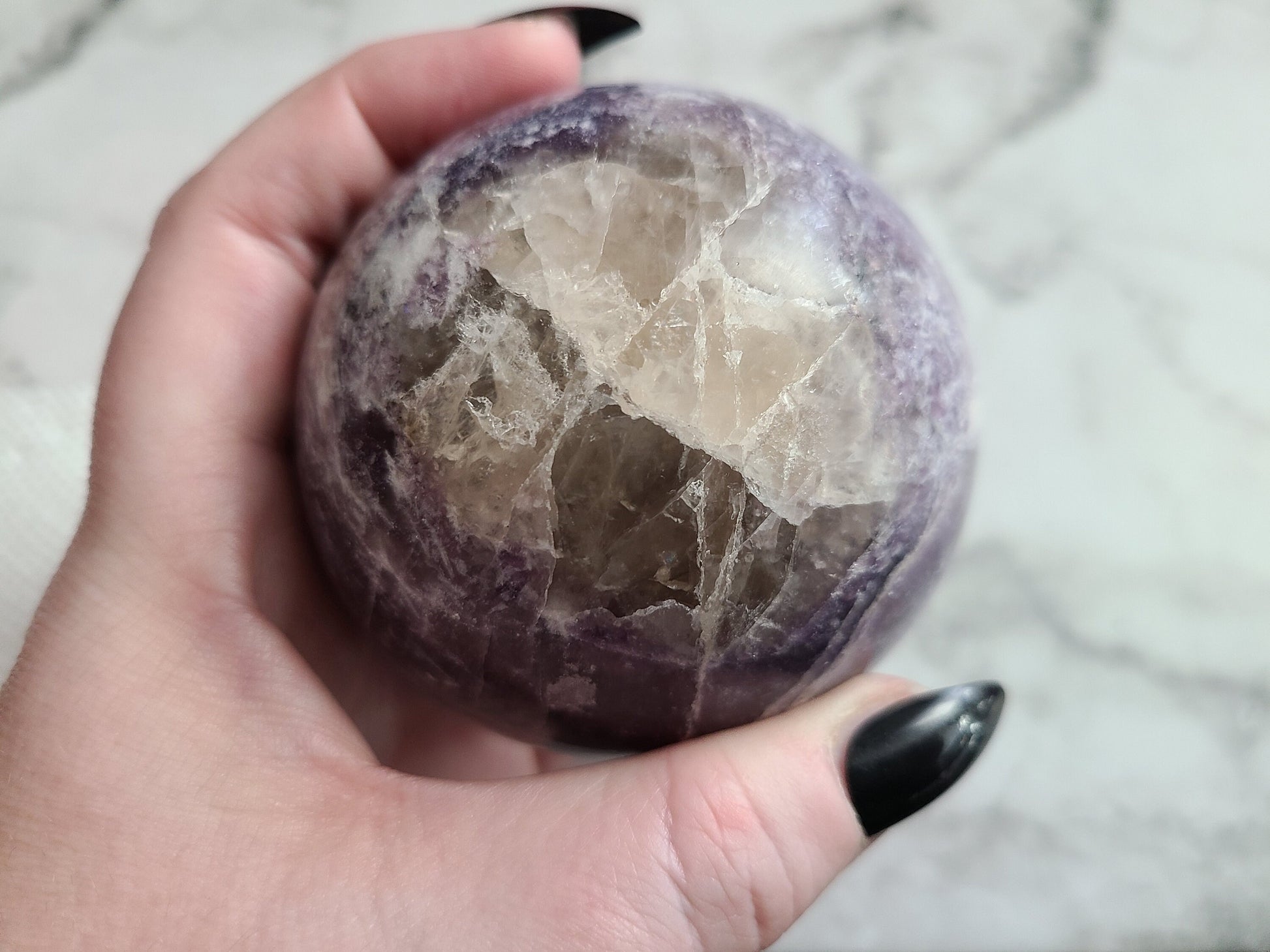 Lepidolite / Unicorn Stone Sphere | High quality, Smokey Quartz, Pink tourmaline, Blue Tourmaline inclusions, XL, Large