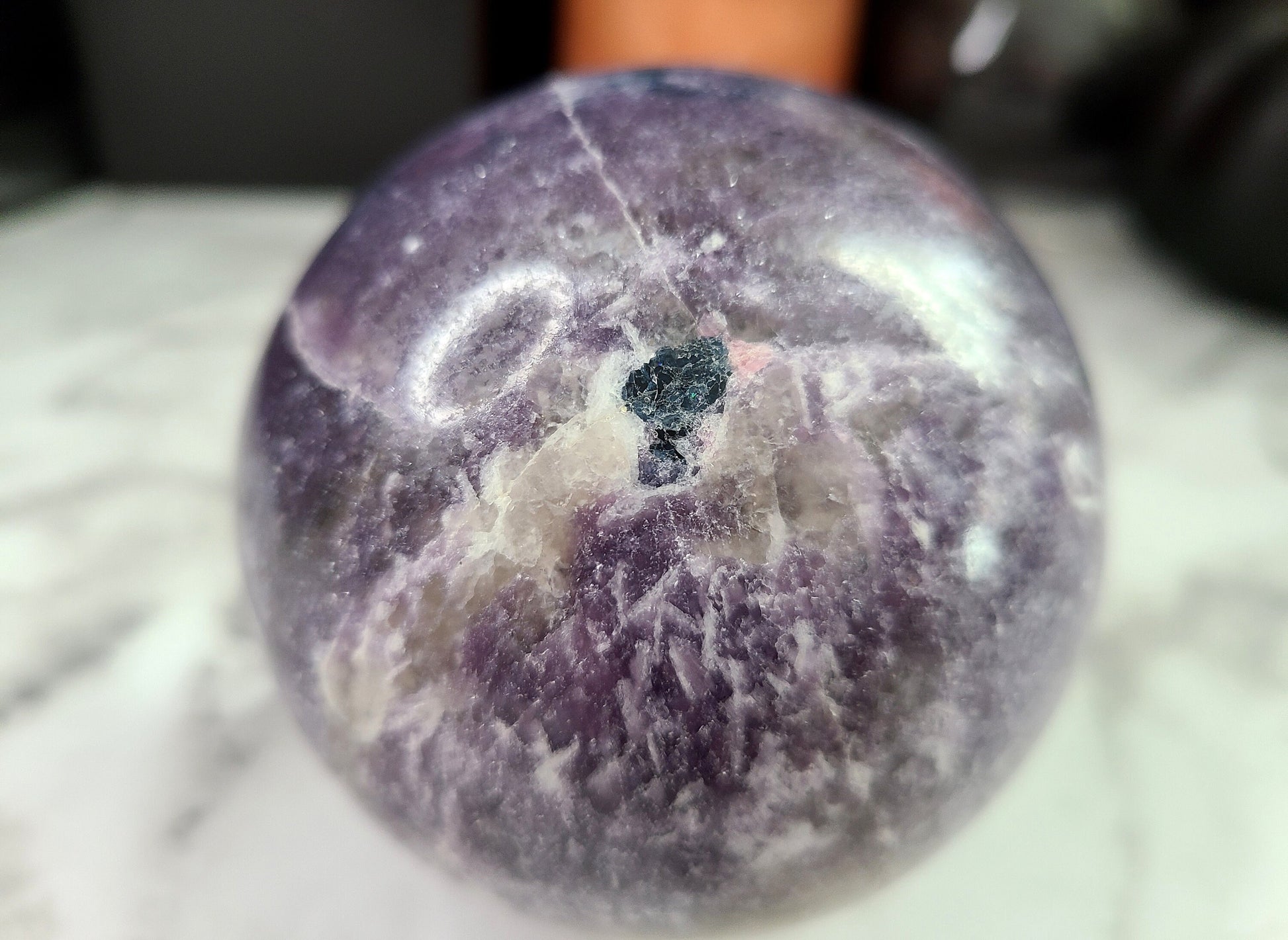 Lepidolite / Unicorn Stone Sphere | High quality, Smokey Quartz, Pink tourmaline, Blue Tourmaline inclusions, XL, Large