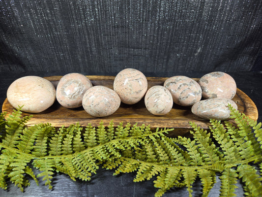 Peach moonstone & smokey quartz palm stones