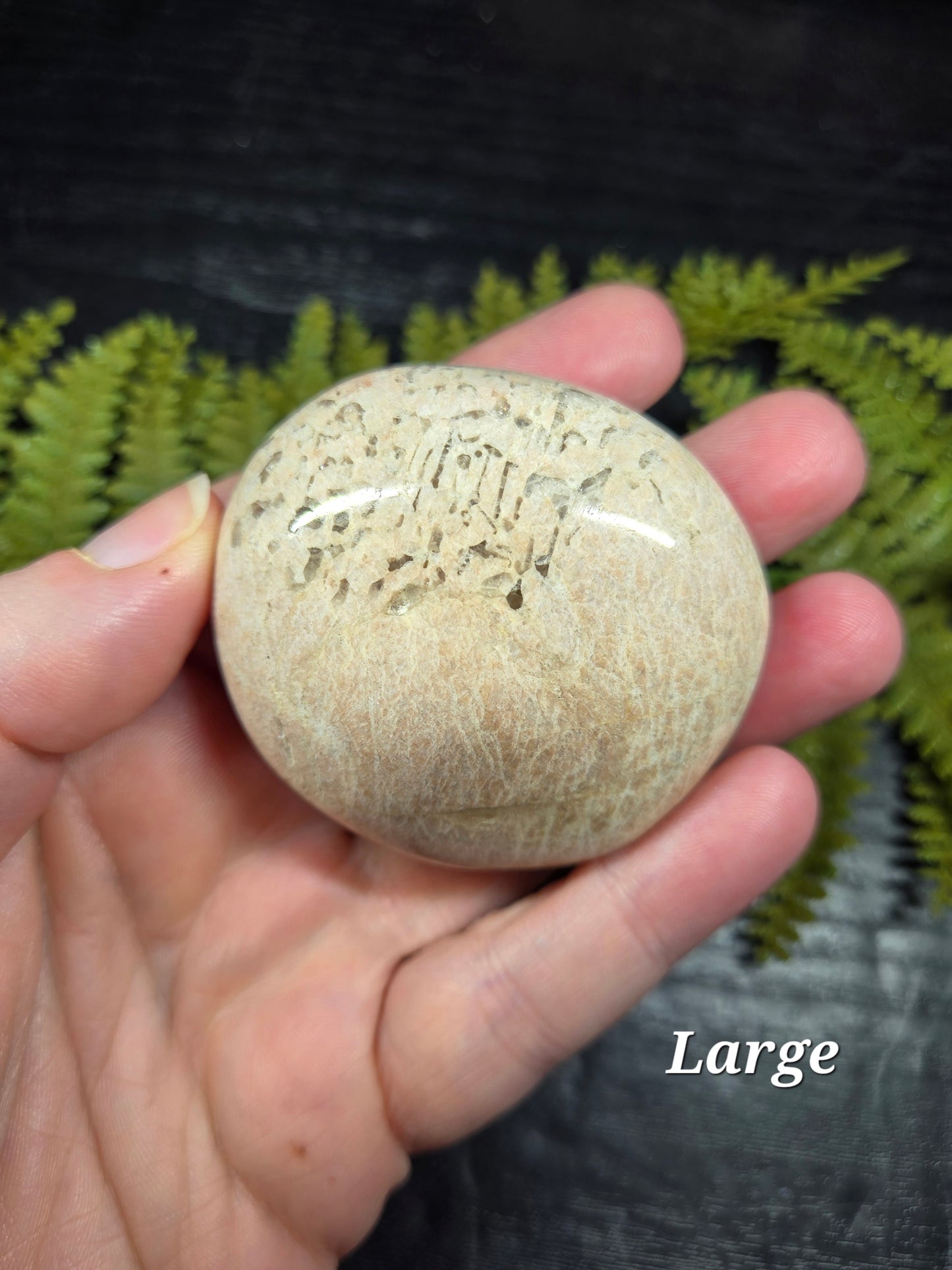 Peach moonstone & smokey quartz palm stones