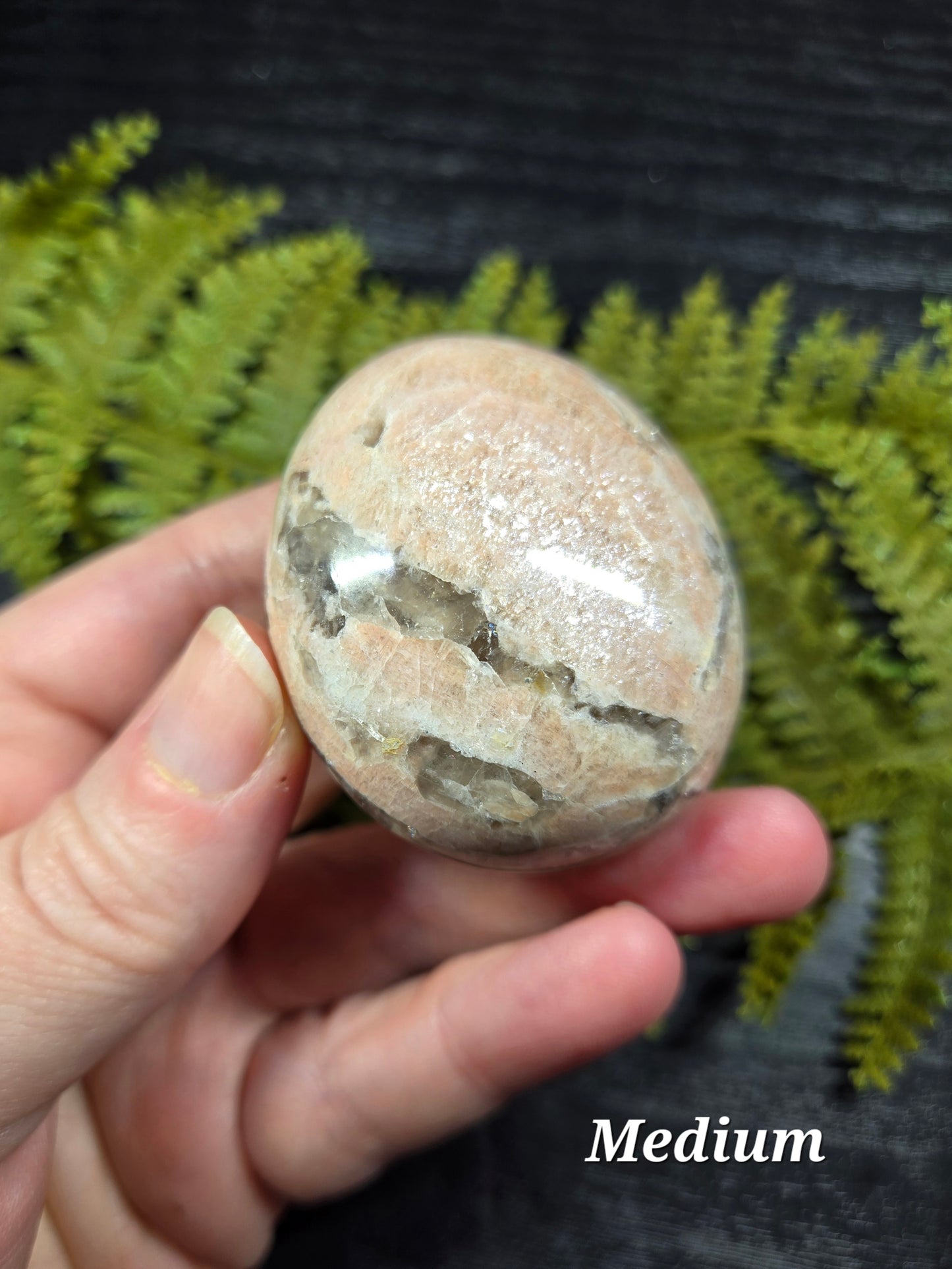 Peach moonstone & smokey quartz palm stones