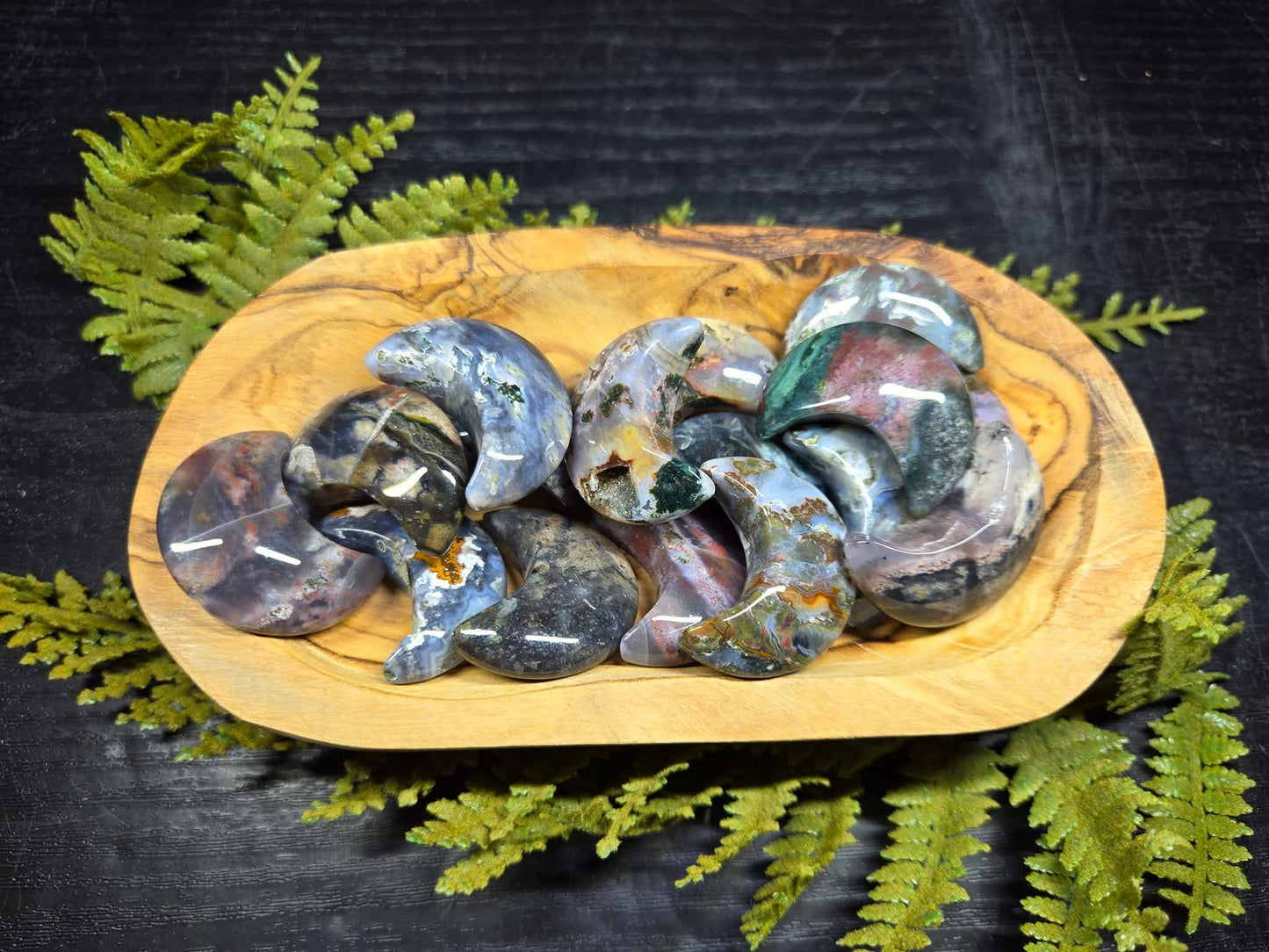 Moss Agate & Ocean Jasper Crescent Moons