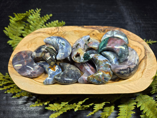 Moss Agate & Ocean Jasper Crescent Moons