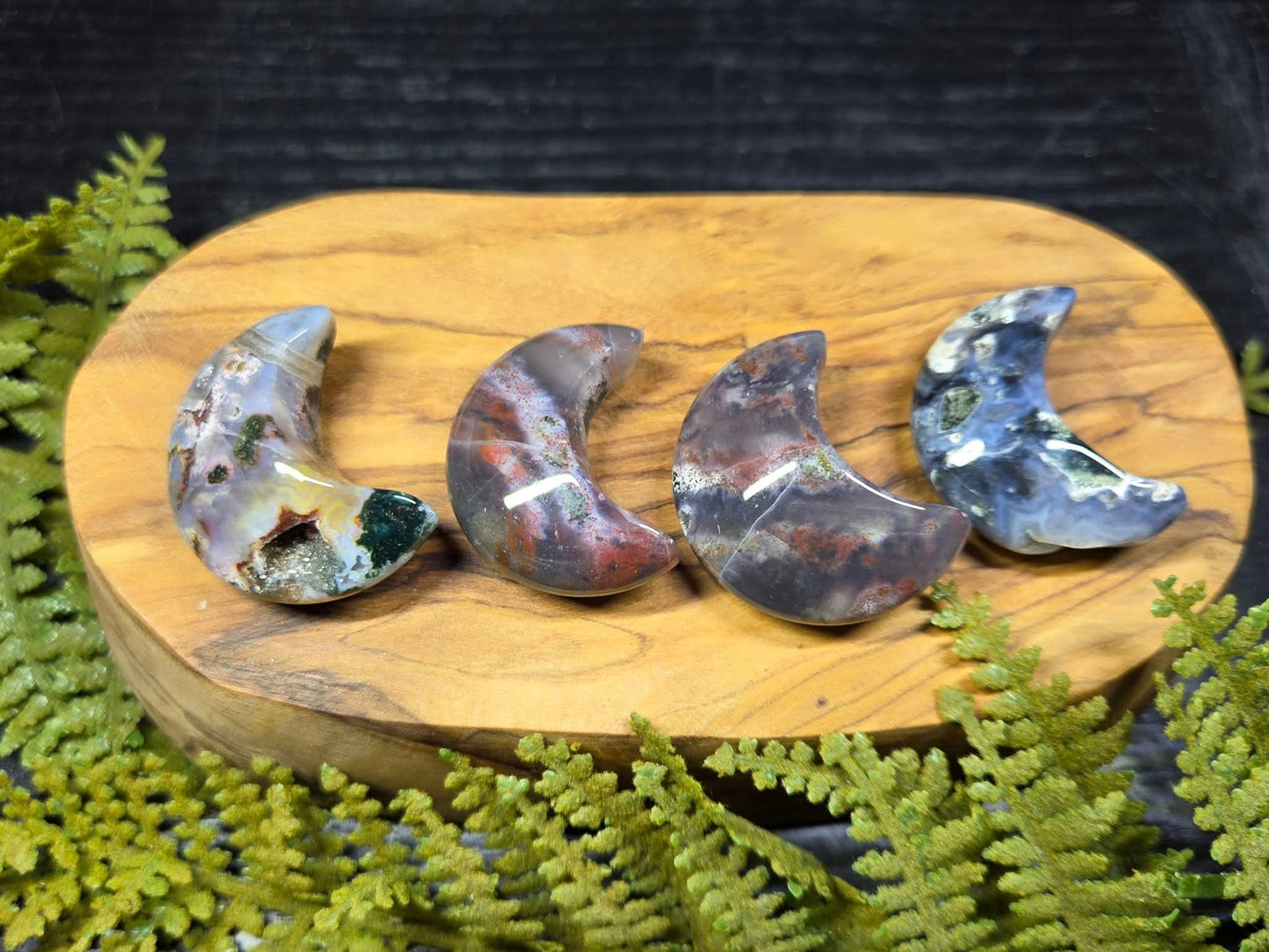 Moss Agate & Ocean Jasper Crescent Moons