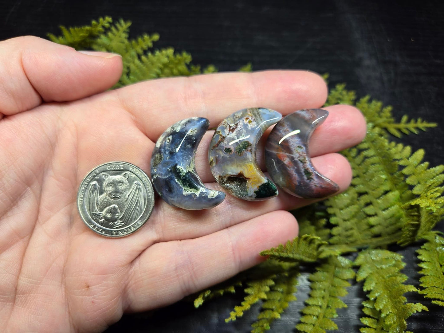 Moss Agate & Ocean Jasper Crescent Moons