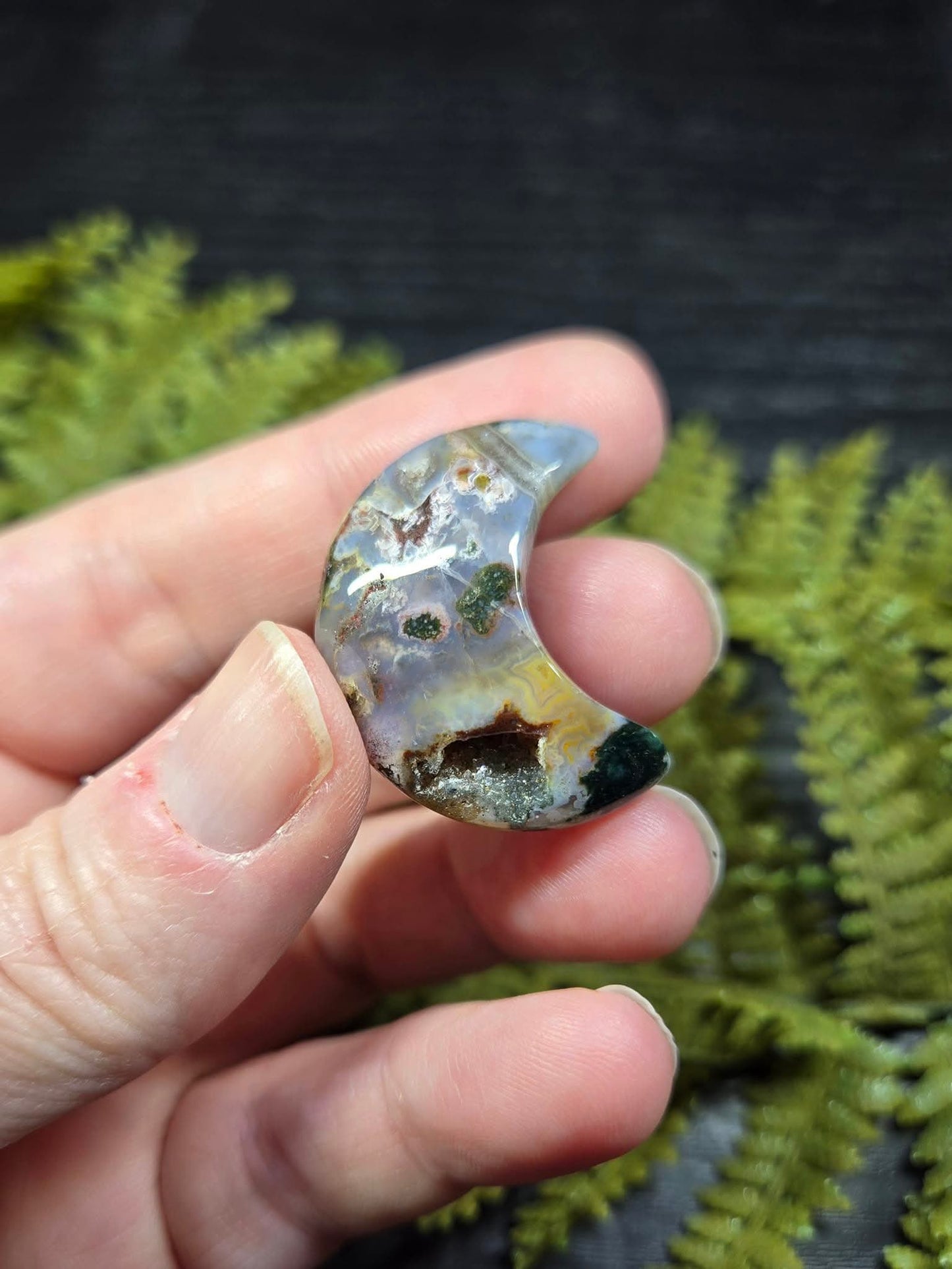 Moss Agate & Ocean Jasper Crescent Moons