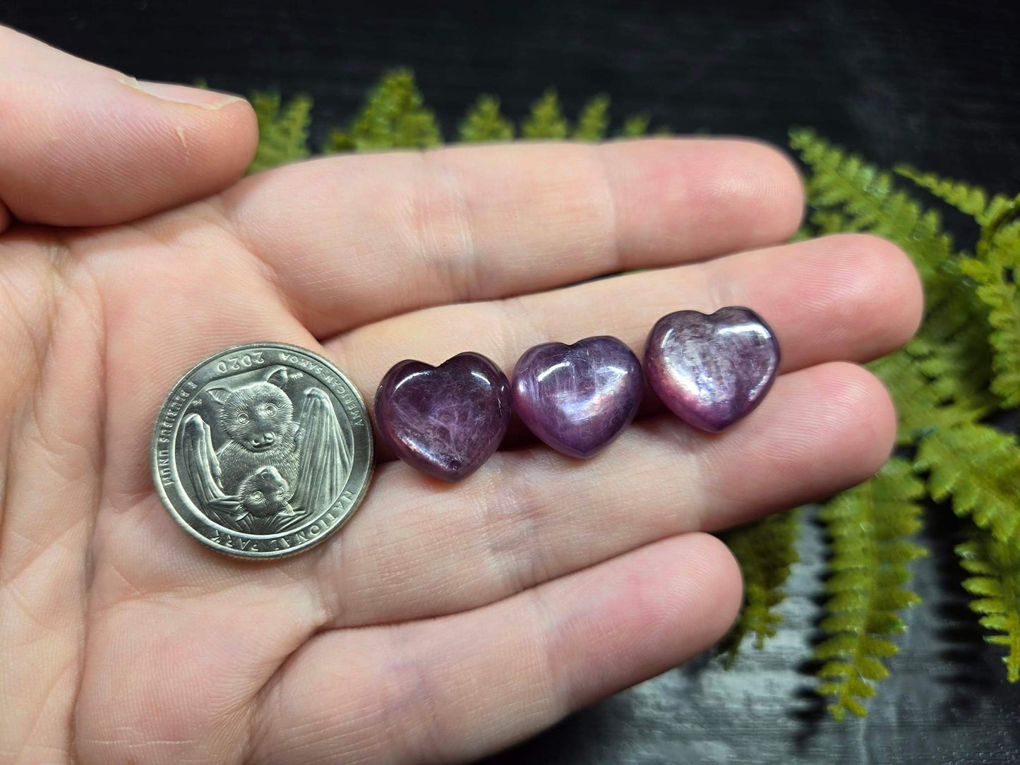 Purple or Green Gem Lepidolite Mini Hearts