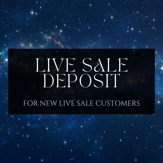 A starry background with white text: Live sale DEPOSIT. This is for Dark Star Curiosities live sales on Social media.