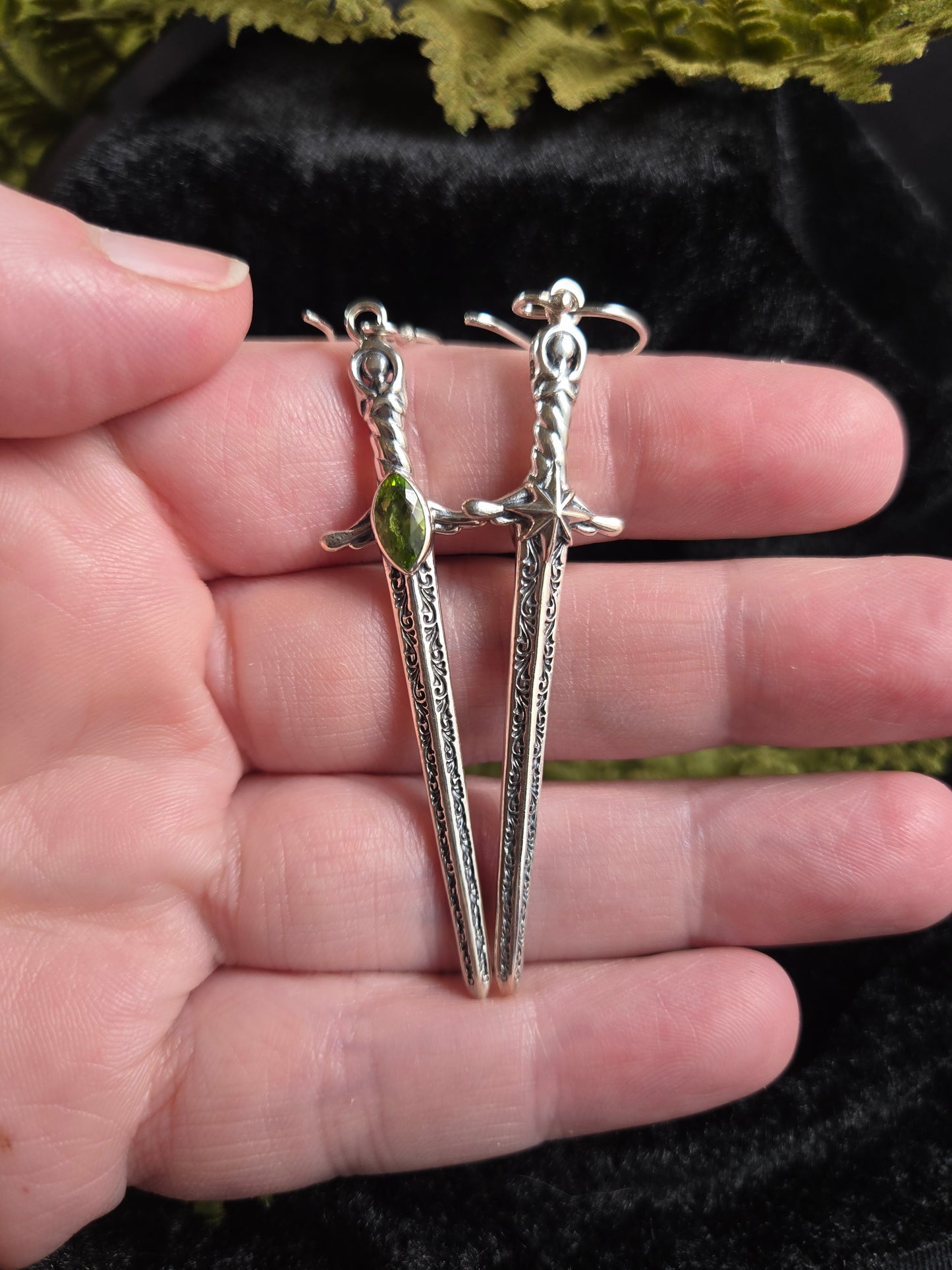 Starborn Sword & Peridot Statement earrings | Sterling Silver