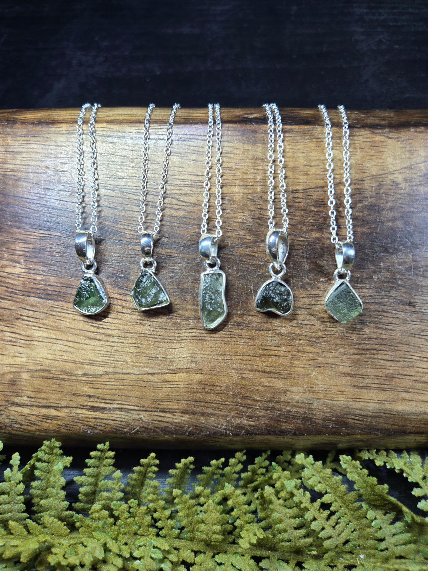 Moldavite Necklaces (with silver chain)