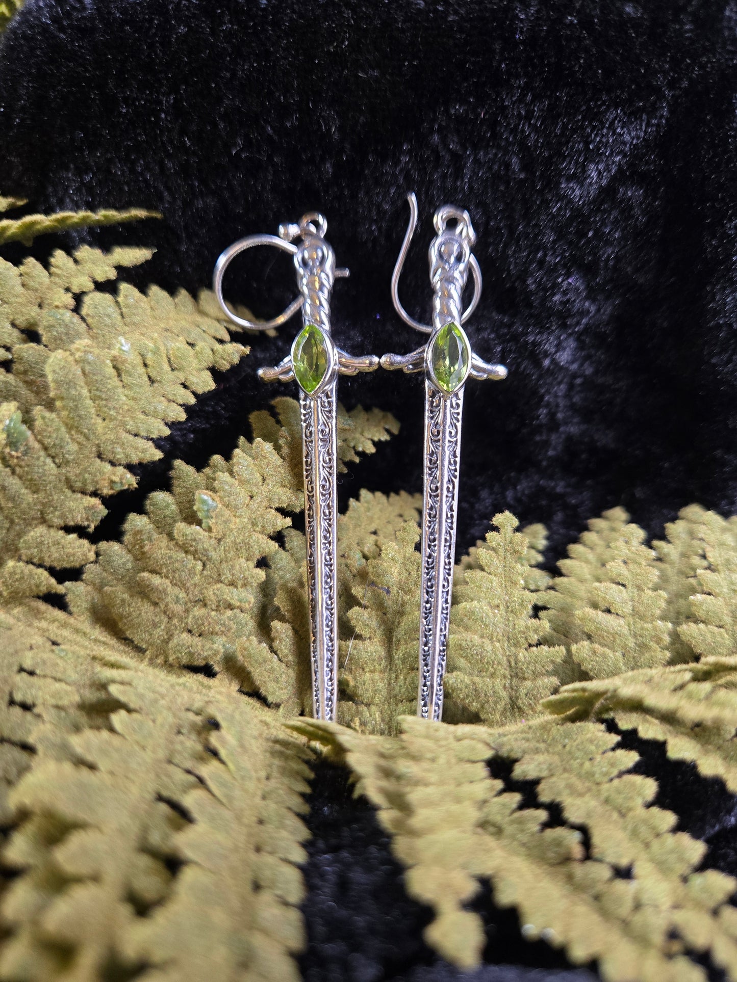 Starborn Sword & Peridot Statement earrings | Sterling Silver