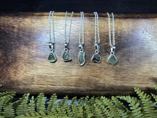 Moldavite Necklaces (with silver chain)