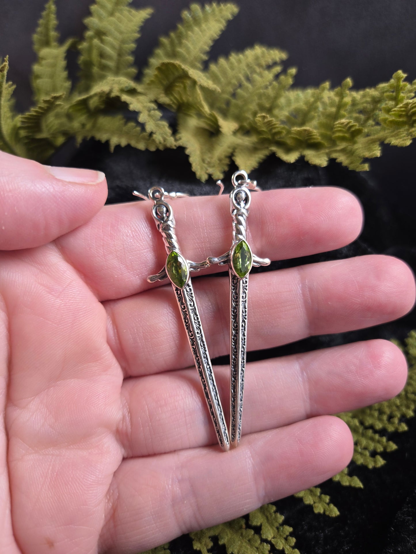 Starborn Sword & Peridot Statement earrings | Sterling Silver
