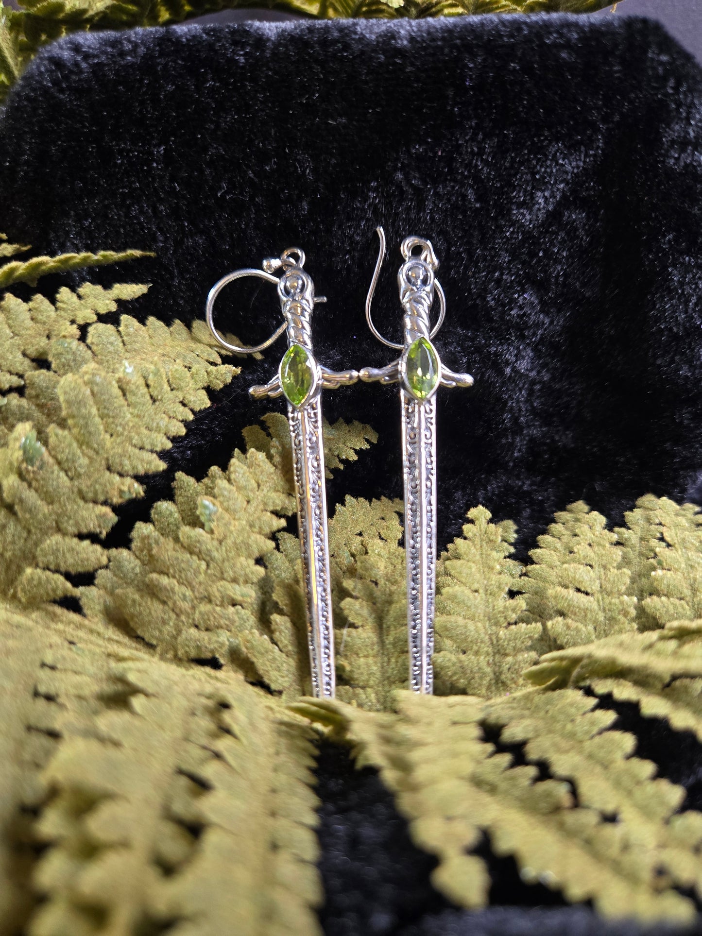 Starborn Sword & Peridot Statement earrings | Sterling Silver