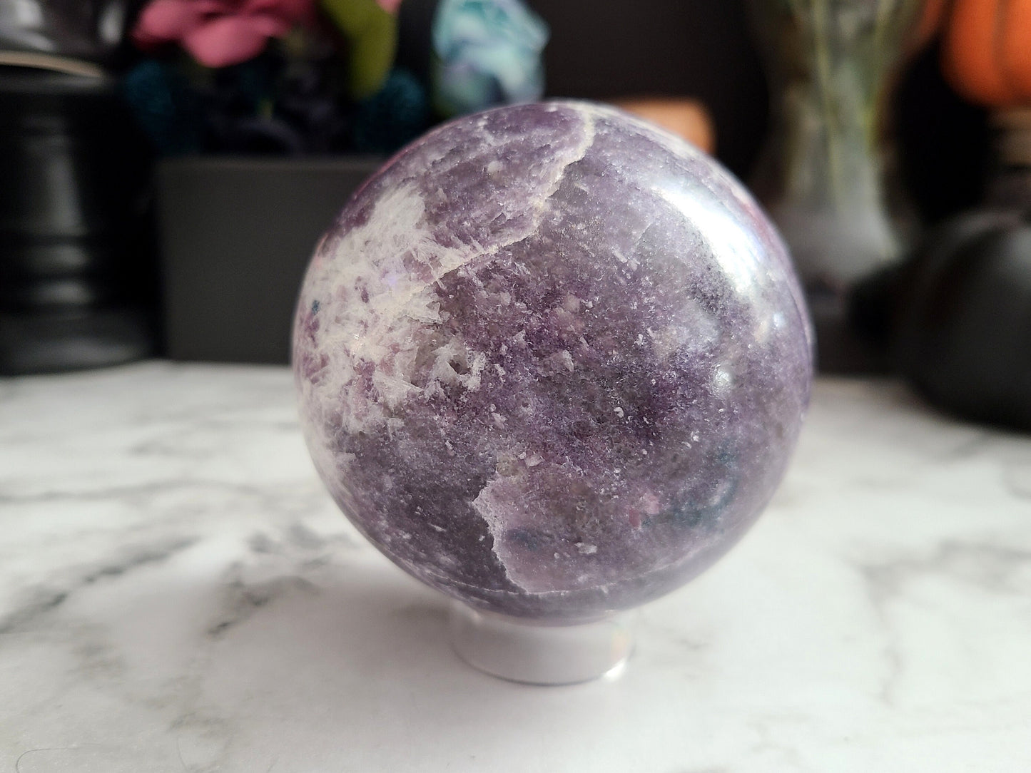 Lepidolite / Unicorn Stone Sphere | High quality, Smokey Quartz, Pink tourmaline, Blue Tourmaline inclusions, XL, Large