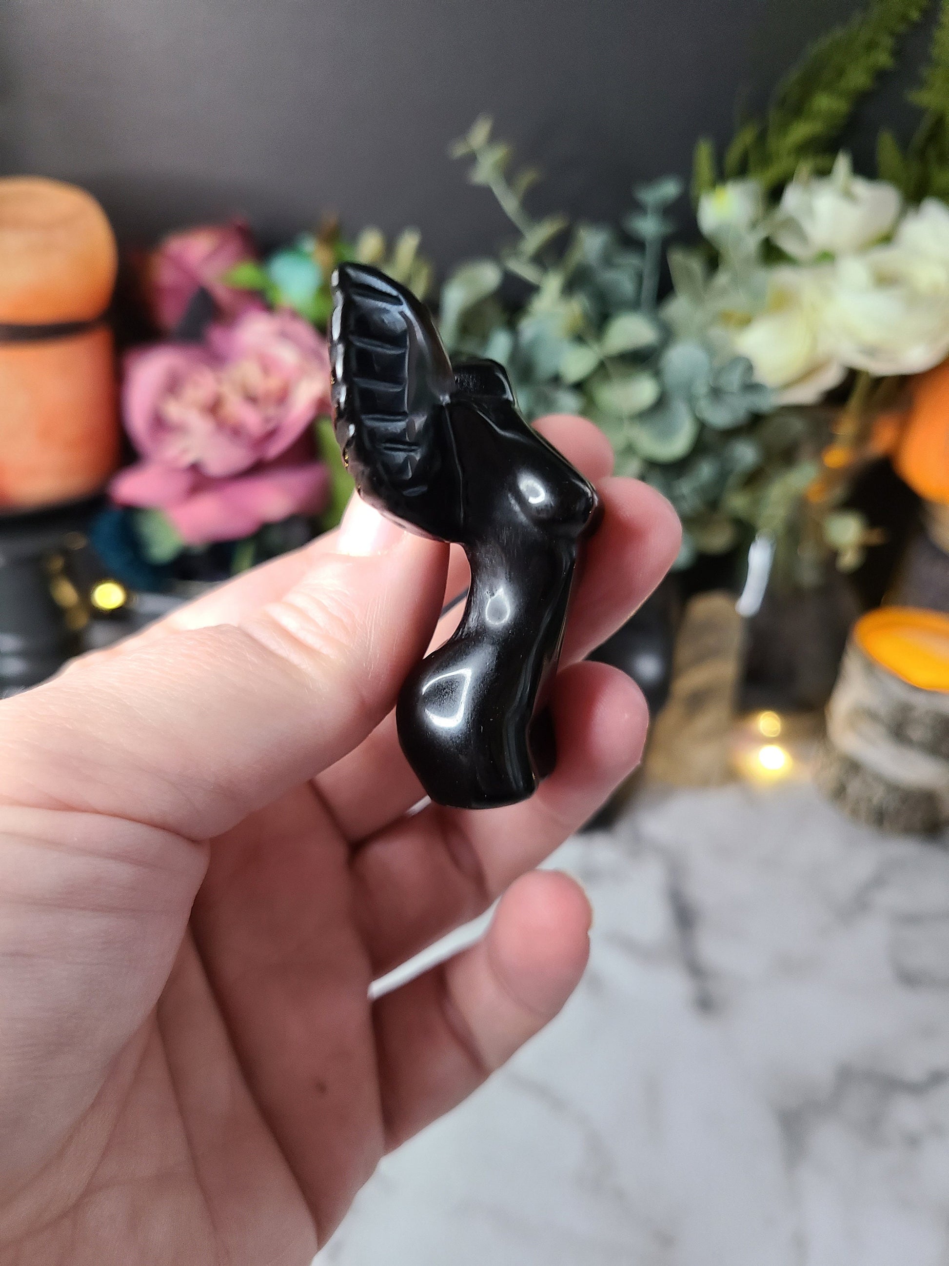 Winged Crystal Goddess Body | 1 (one) Large winged black obsidian crystal woman's body, Divine feminine Crystal woman's body