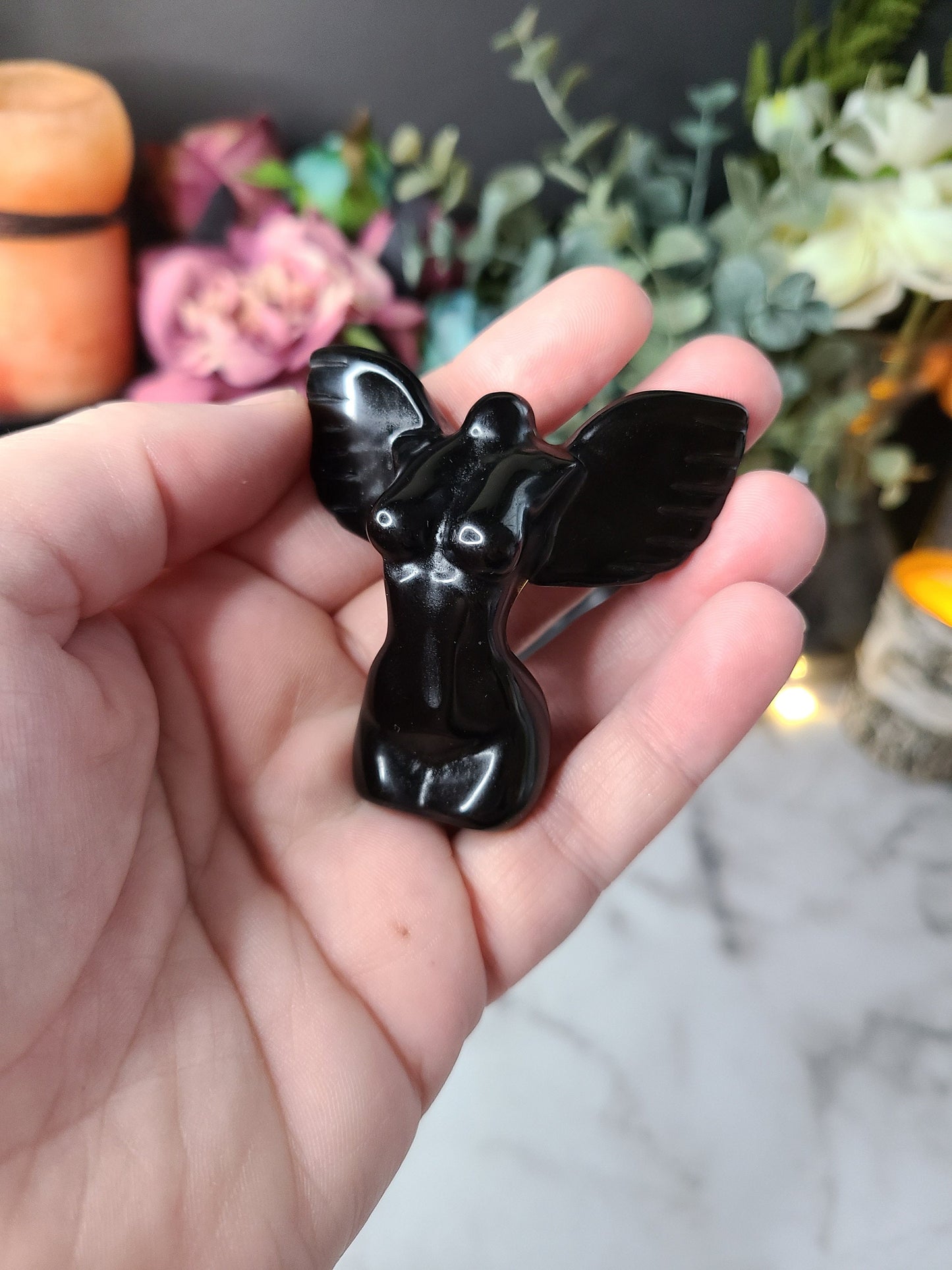 Winged Crystal Goddess Body | 1 (one) Large winged black obsidian crystal woman's body, Divine feminine Crystal woman's body